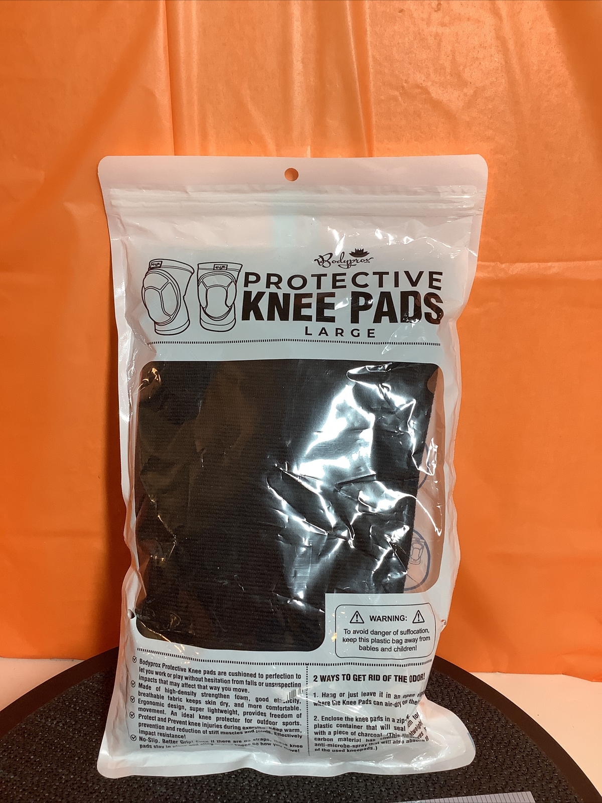BodyPros Knee Pads Size Large Black Injury Protection Impact Resistance