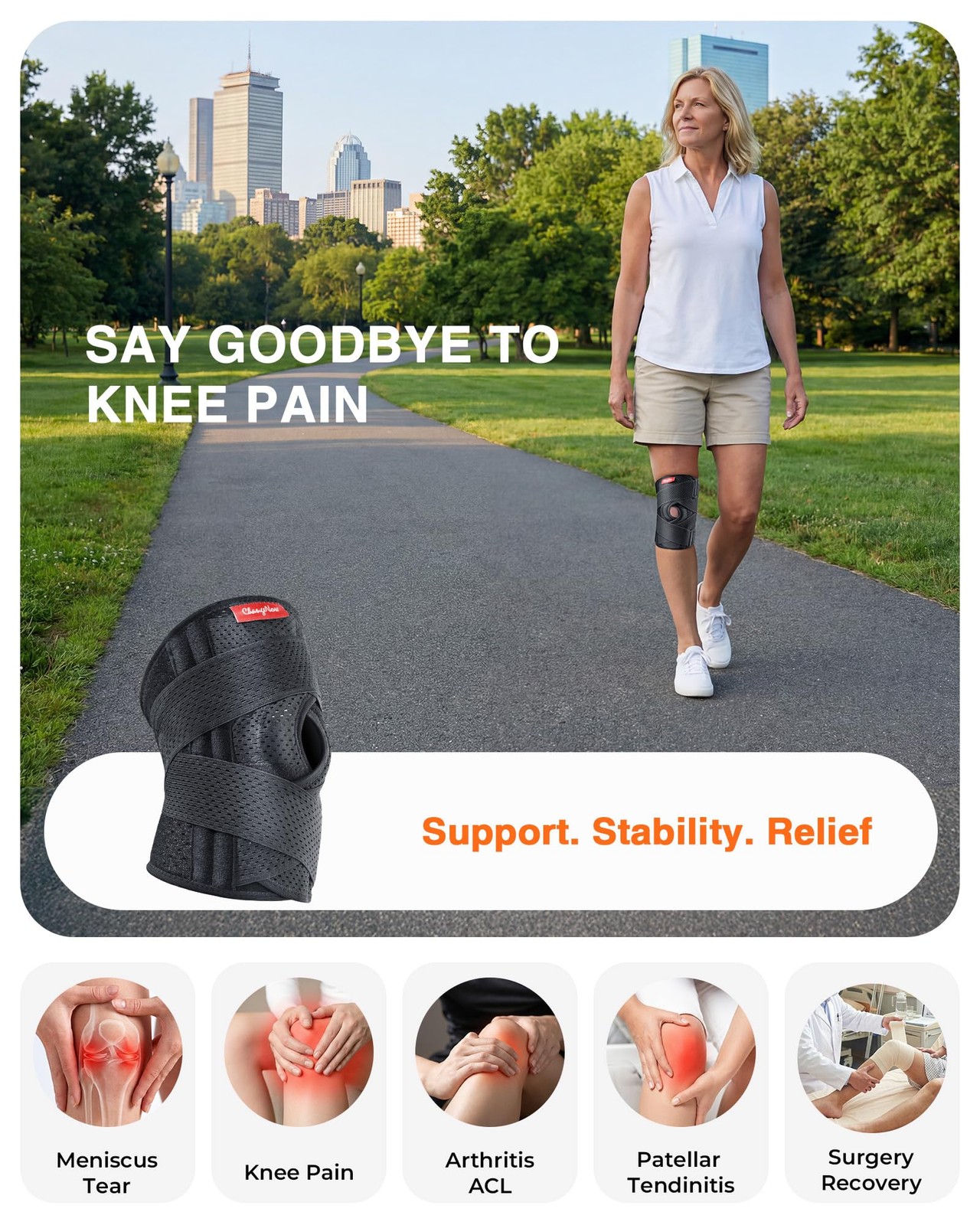 Upgraded Knee Brace for Women and Men,Knee Support with Side Large, Black