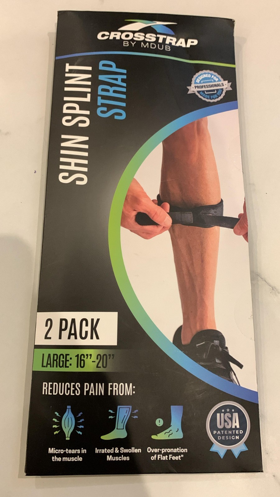 CROSSTRAP Black Shin Splint Strap 2 Pack Size Large 16″-20″ Adjustable Neoprene