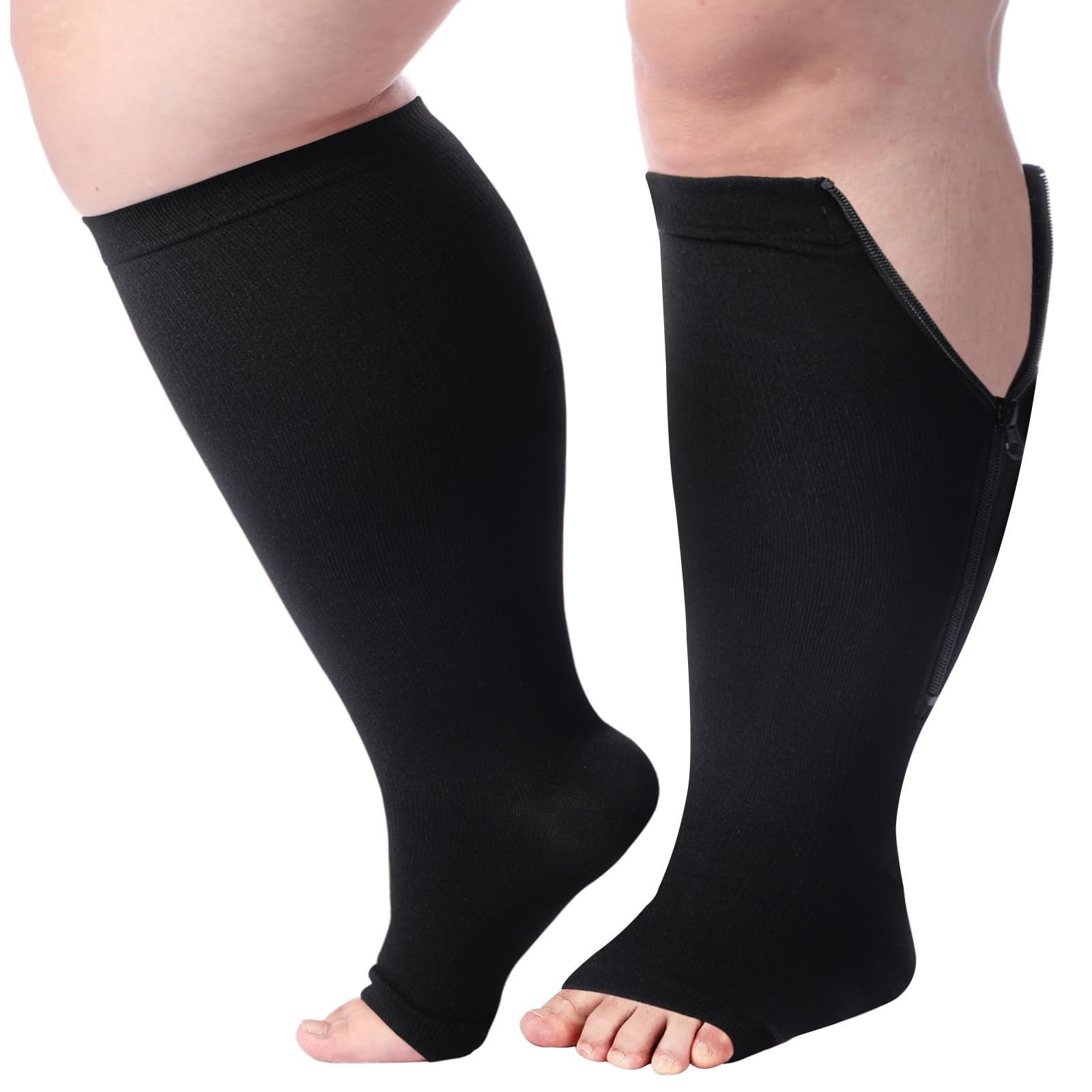 Abodhu Plus Size Compression Socks for Women Open Toe 15-20mmHg Wide Calf Kne…