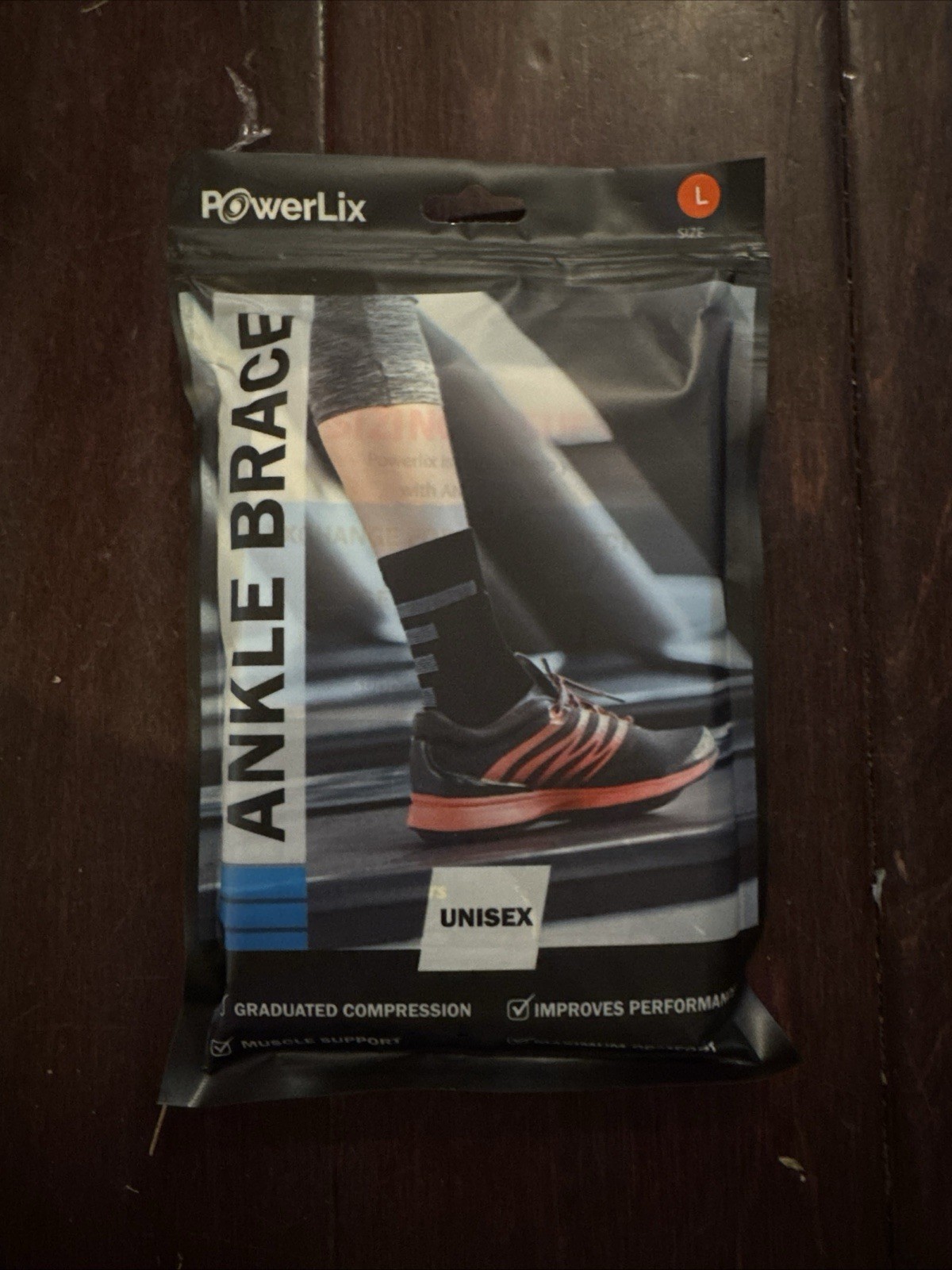 PowerLix Ankle Compression Brace Unisex Size L Black Plantar Injury Recover