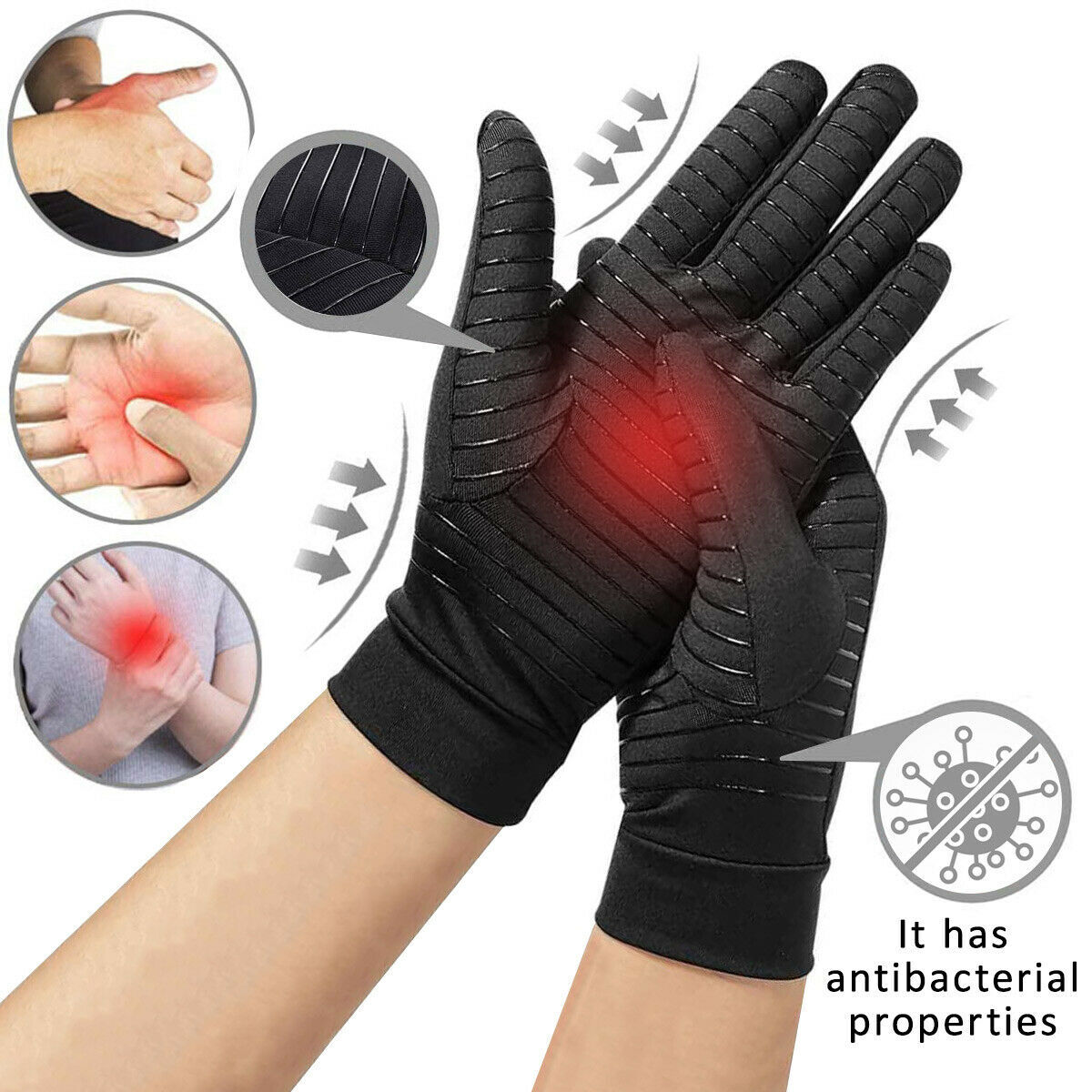 Copper Arthritis Compression Gloves Hand Support Joint Pain Relief Full Finger