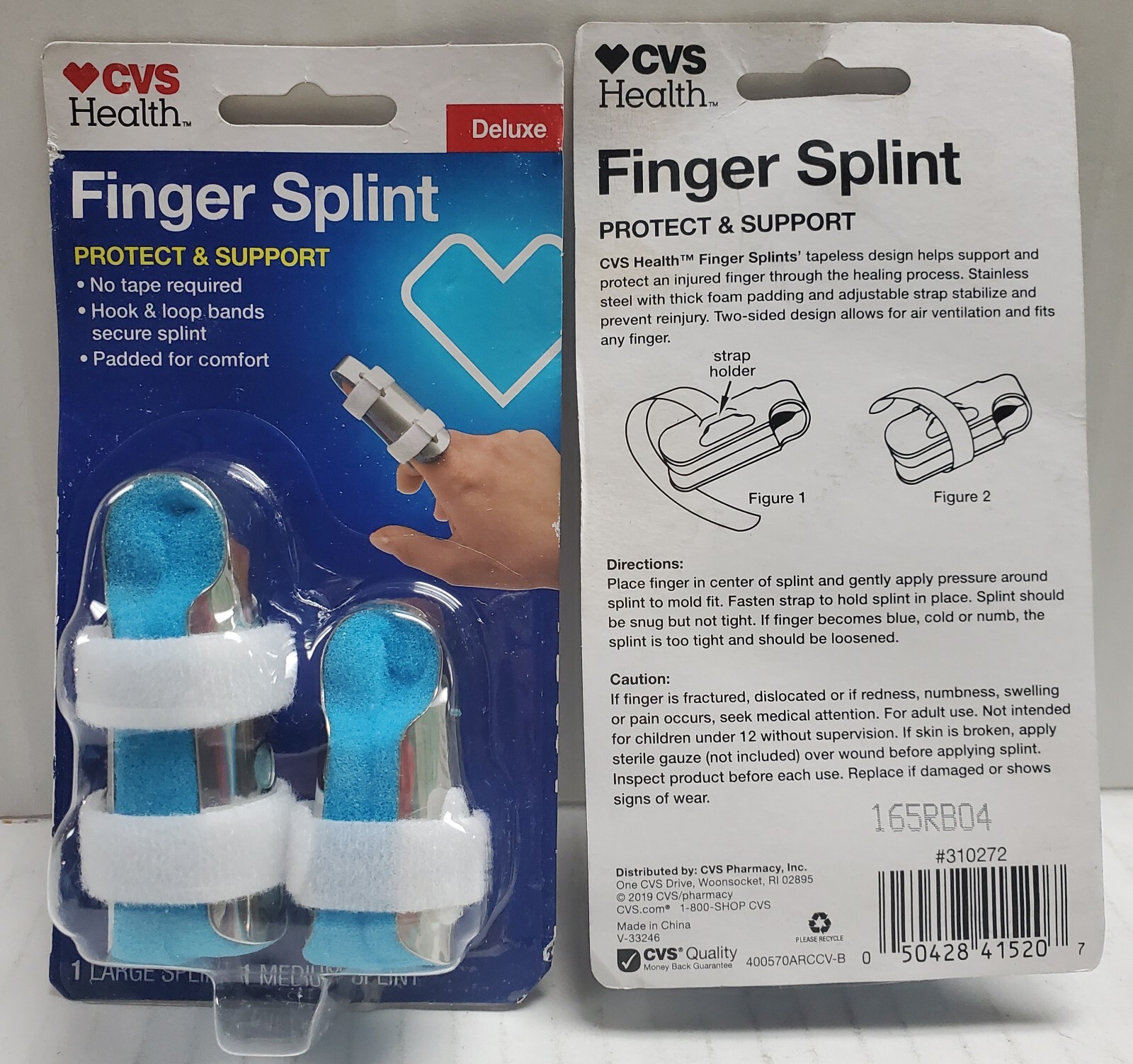 2pk New! CVS Health Finger Splint Deluxe Finger Immobilising Splint – 2 Sizes:
