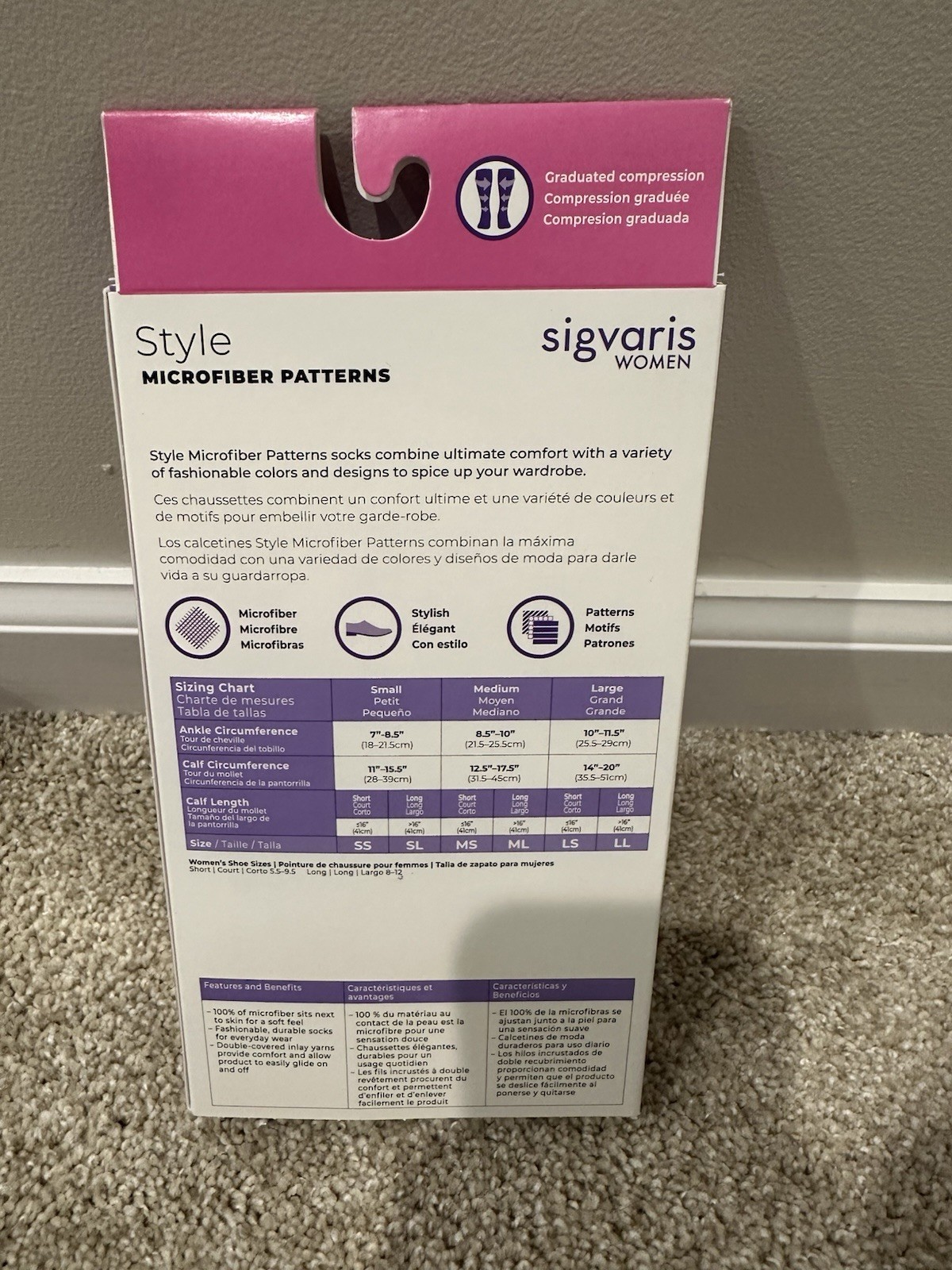 Sigvaris Women’s 20-30 mmHg Knee High Med Compress Stockings Size ML Onyx Stripe