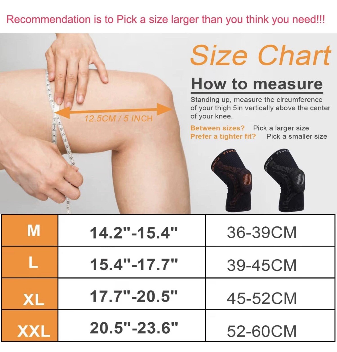Knee Braces for Knee Pain, PTUNA Compression Knee Sleeve with Patella Gel Pad L