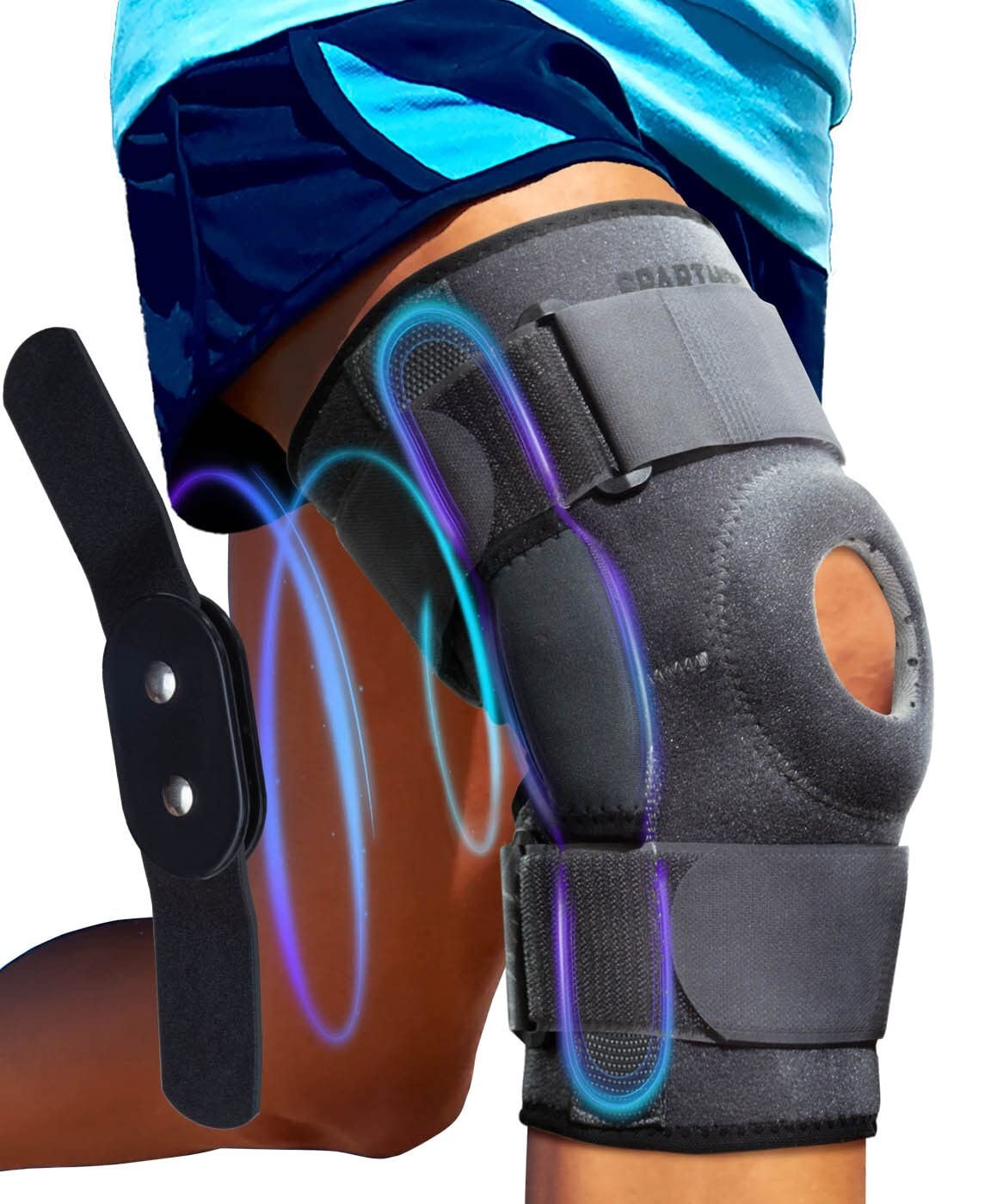 Hinged Knee Brace, Open Patella Design, w/ Dual Metal Side Stabilizers, Running