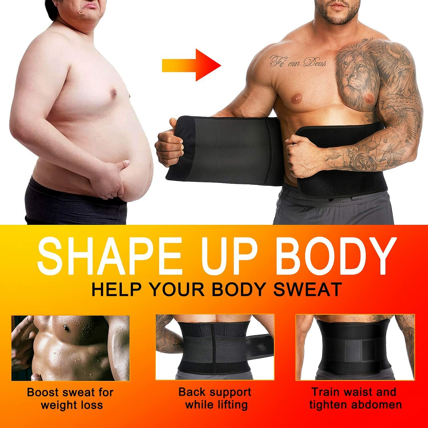 Slimming Body Shaper Mens Neoprene Waist Trimmer Belt Trainer Sauna Sweat Girdle