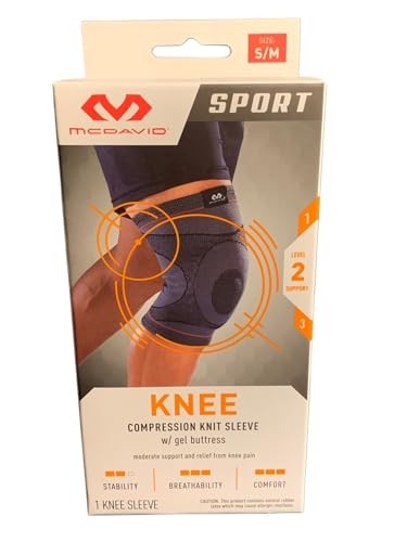 MCDAVID SPORT KNEE KNIT SLEEVE W/GEL BUTTRESS S/M MEN WOMEN – GRAY