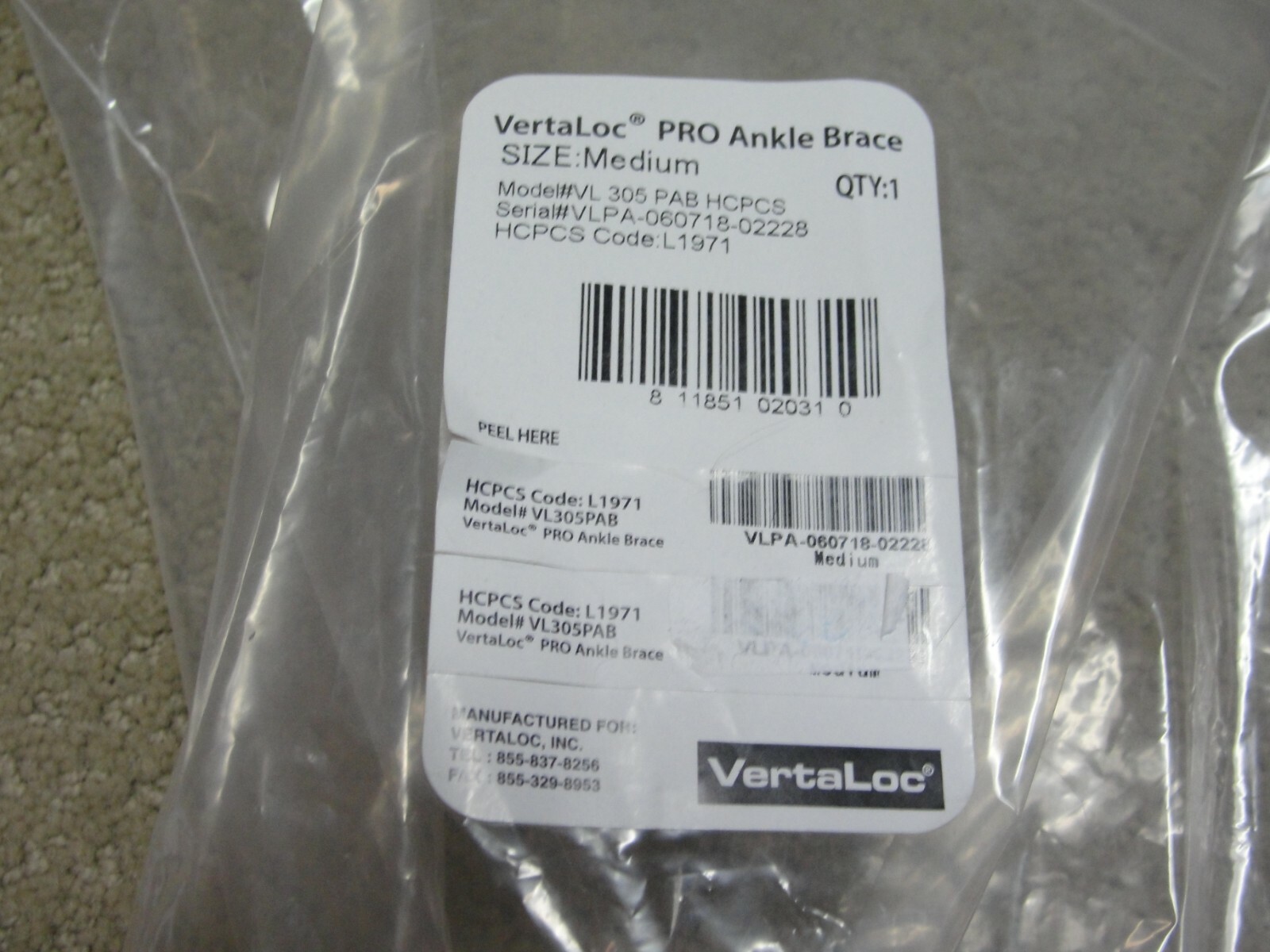 Vertaloc PRO Ankle Brace Medium for Left or Right Ankle NEW Model VL305PAB