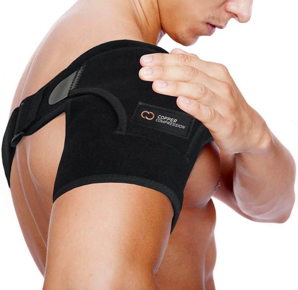 Copper Compression Recovery Shoulder Brace – Immobilizer Small-Medium, Black
