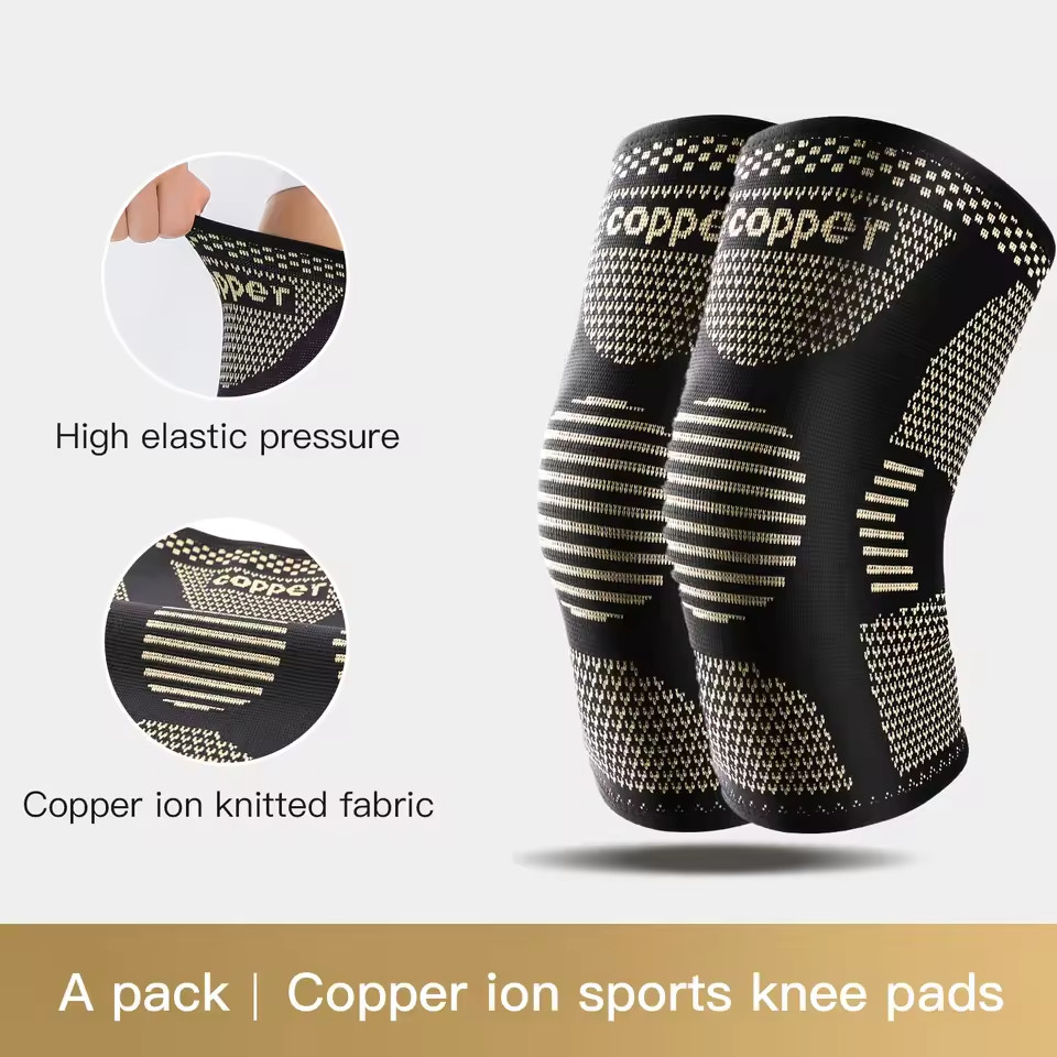 2x Copper Knee Sleeves Compression Brace Support Sport Joint Injury Pain
