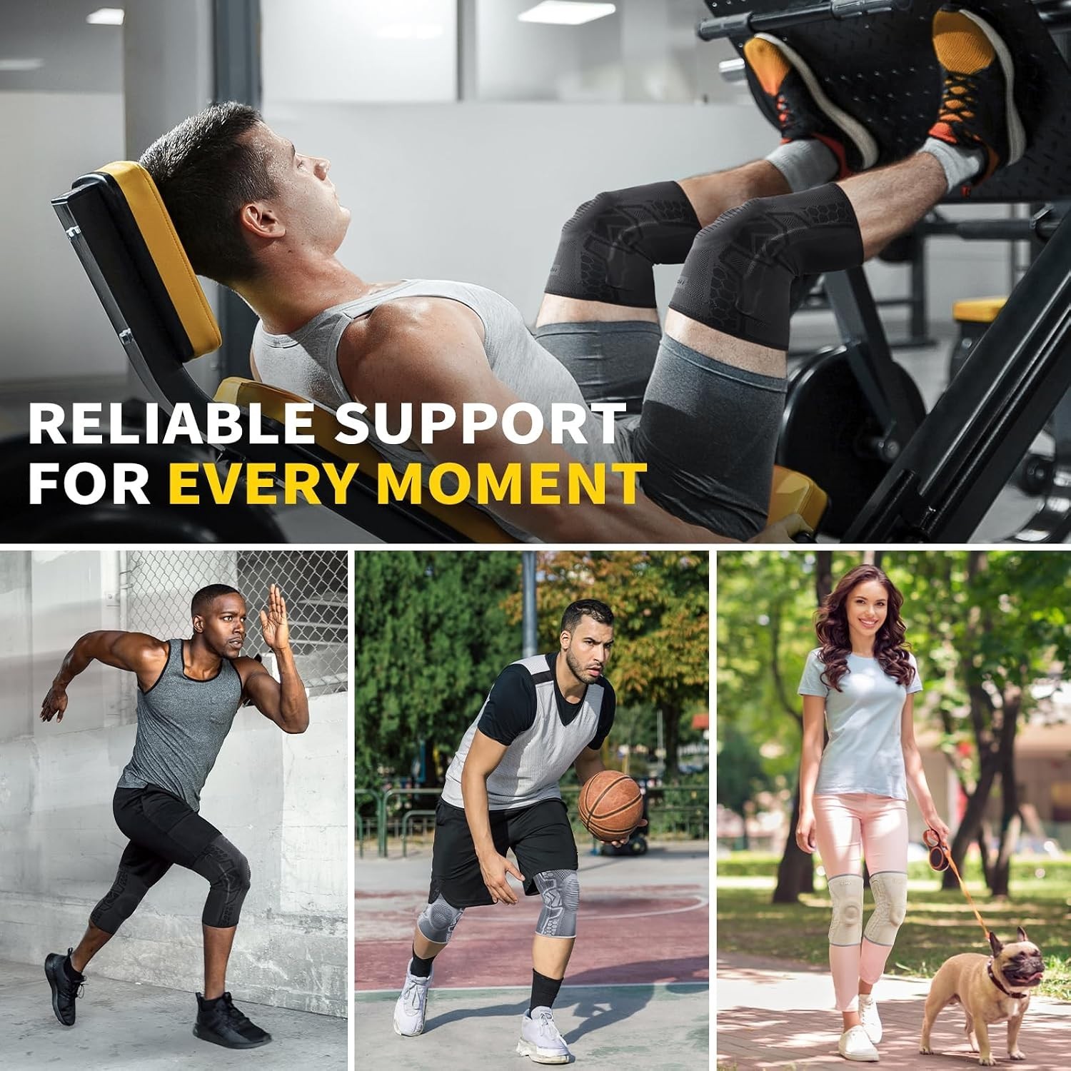 Knee Brace Support Sleeve for Men Women 2 Pack with Patella Gel Pad Side Stab…