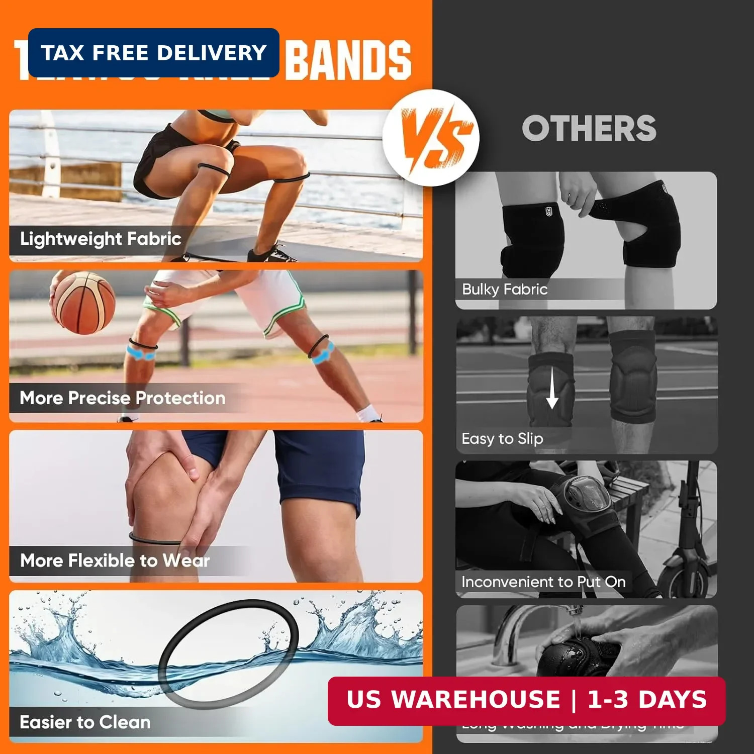 TEAWOO 2PCS Black Patellar Tendon Support Strap, Knee Pain Relief Patella Band f