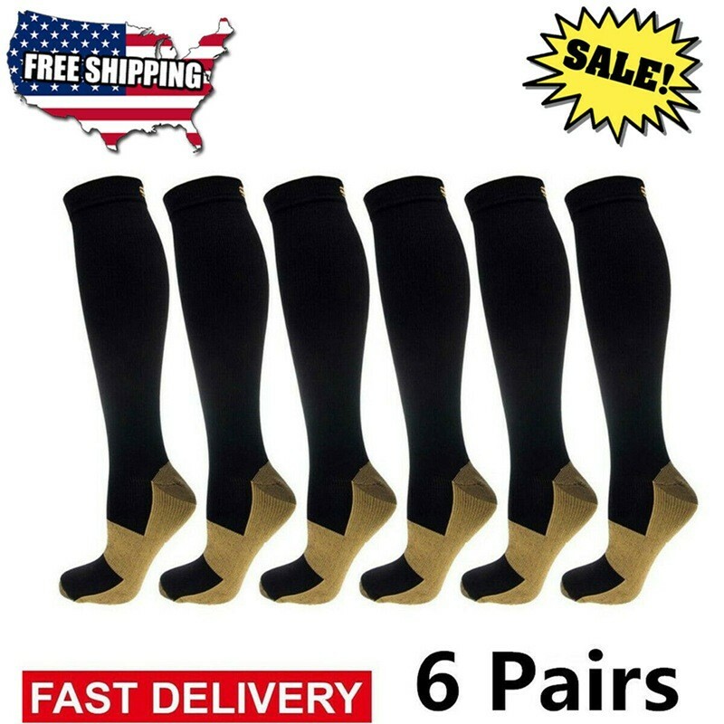 6 pares de calcetines de compresión de cobre negros y desnudos Support Stockings