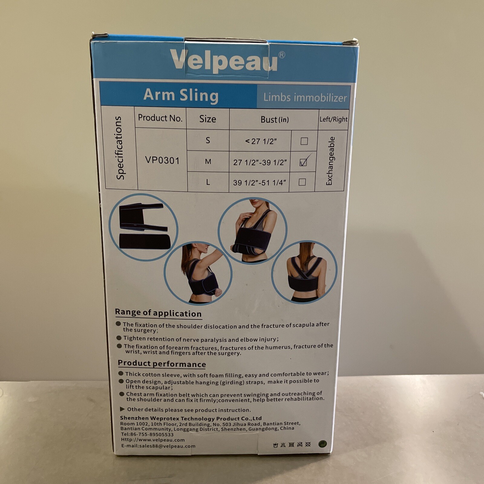 VELPEAU ARM SLING/LIMBS IMMOBILIZER ENHANCED VERSION # VP0301 SIZE: MEDIUM BNIB