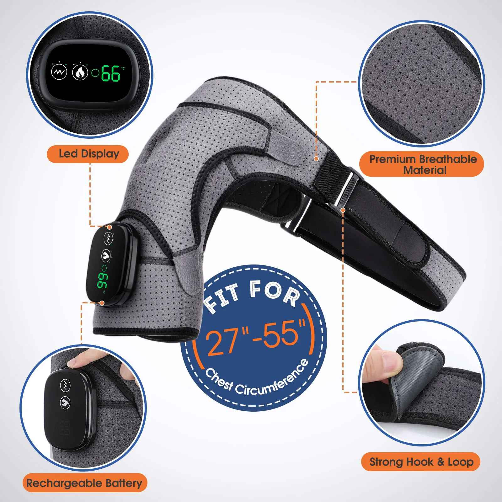 Electric Heating Shoulder Brace LED Display Vibration Shoulder Massage Support B