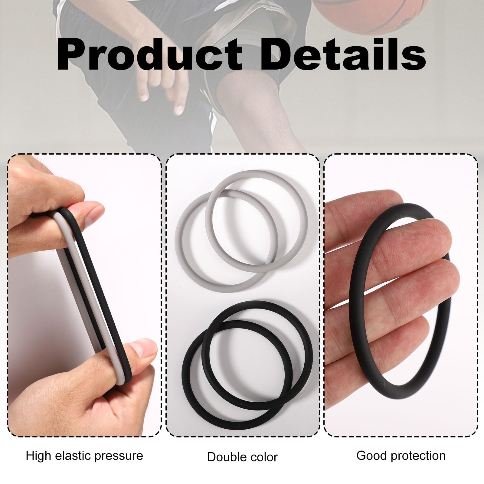 4pcs Patellar Tendon Support Straps, Silicone Knee Band 6.6cm, Black, Gray
