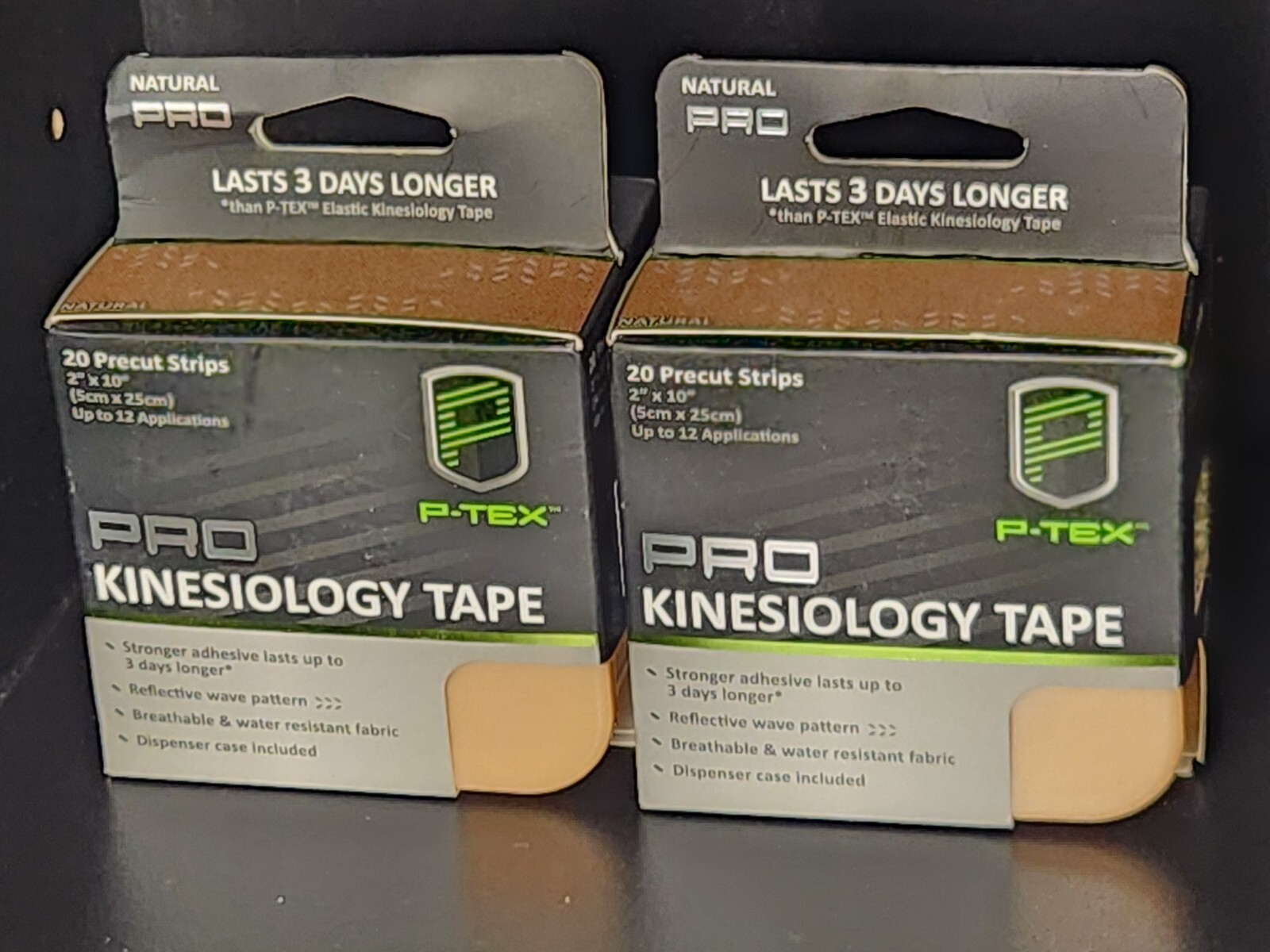 2 PACK – P-TEX ELASTIC KINESIOLOGY TAPE 20-2″ X 10″ STRIPS/ Color NATURAL PRO