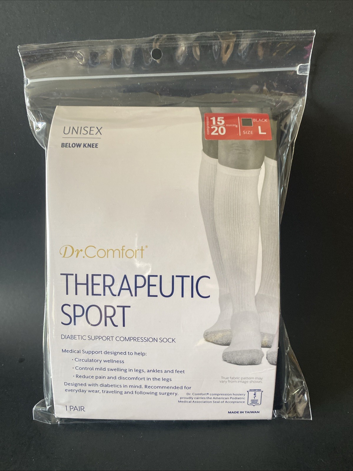 Dr Comfort Diabetic Therapeutic Sport Sock Below Knee Sz L Unisex New In Sealed