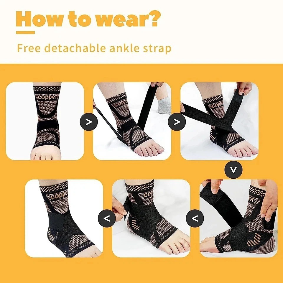 2Pcs Adjustable Copper Infused Ankle Support Compression Sleeve for Sports