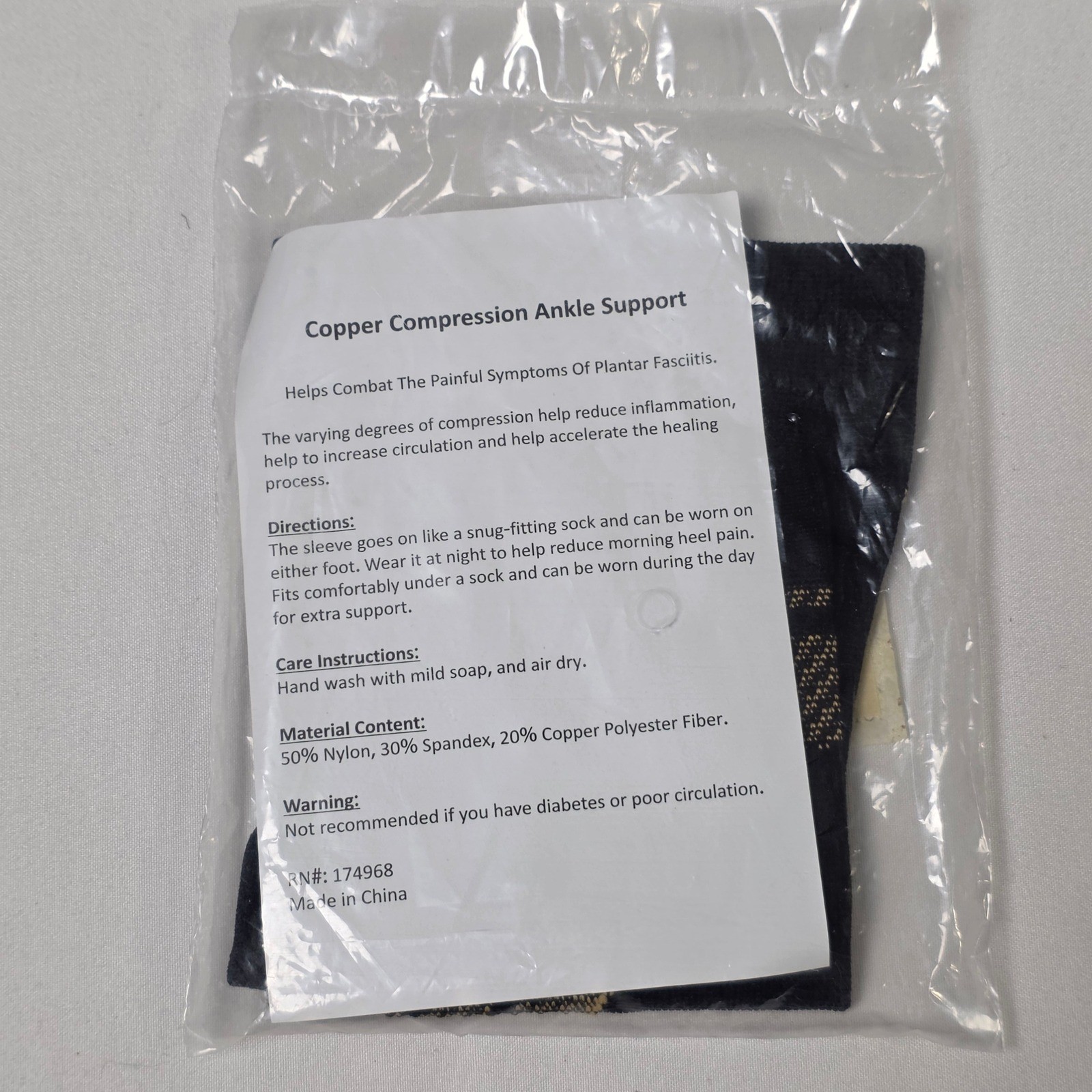 Copper Compression Ankle Support Sleeve Plantar Fasciitis Relief Black 87164