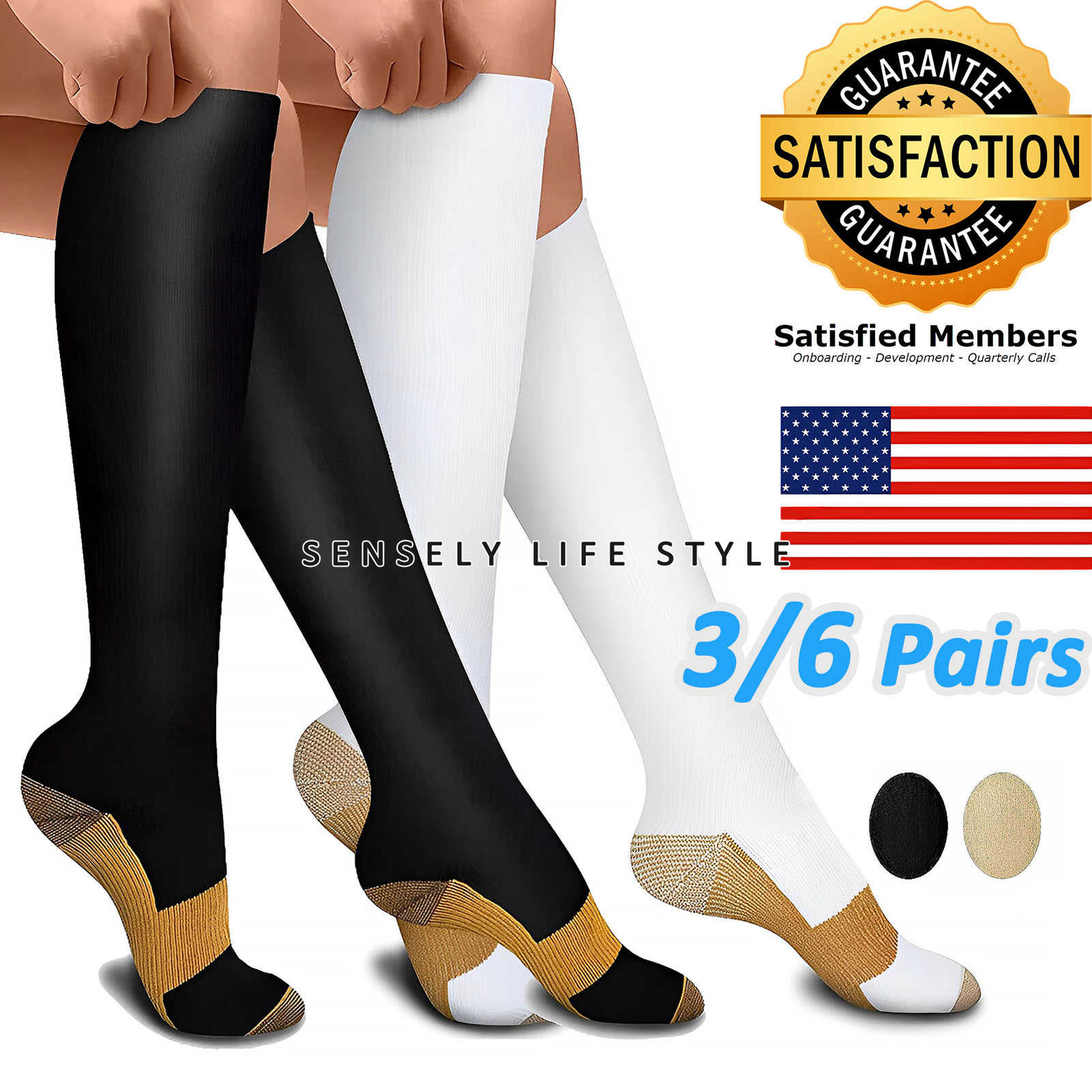 Unisex Calf High Compression Socks 15-20 MmHg Uniform Dress 3-6 Pairs Recovery