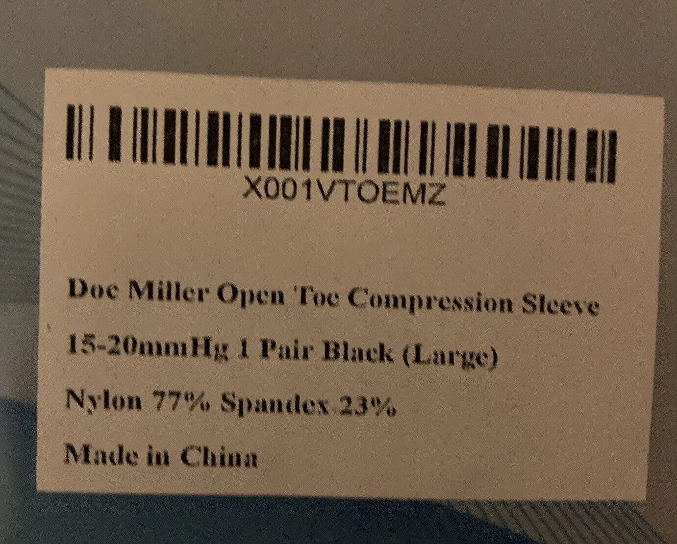 Doc Miller Open ToeCompression Sleeve 15-20mm Hg 1 Pair Black Large New