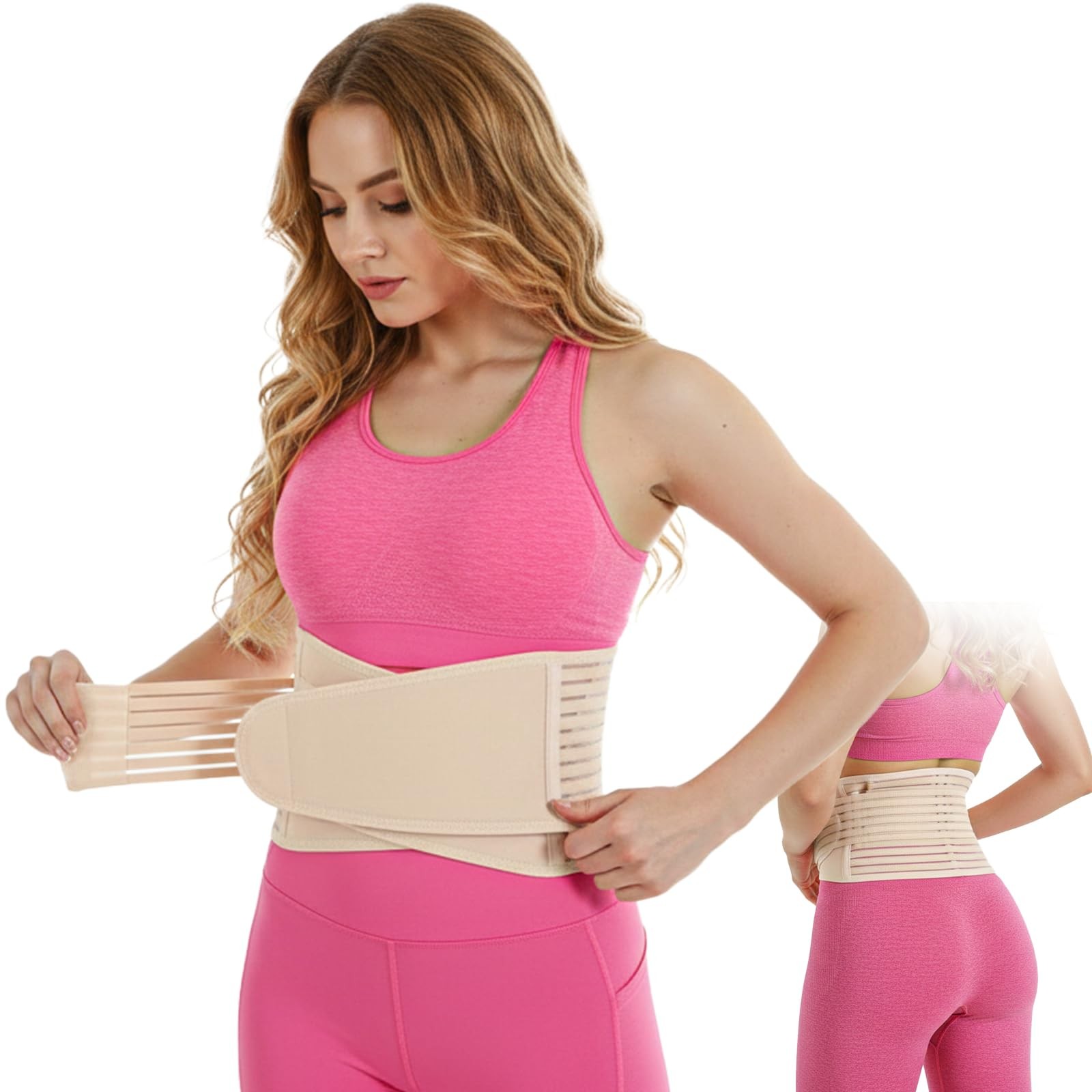 Faja lumbar para el dolor de espalda, soporte color piel, soporte ajustable.