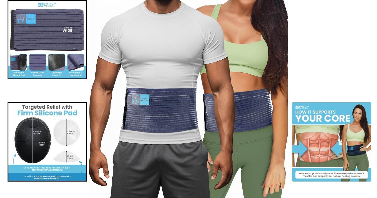 Lightweight Abdominal Compression Garment – Hernia Recovery Belt S/M, Gray
