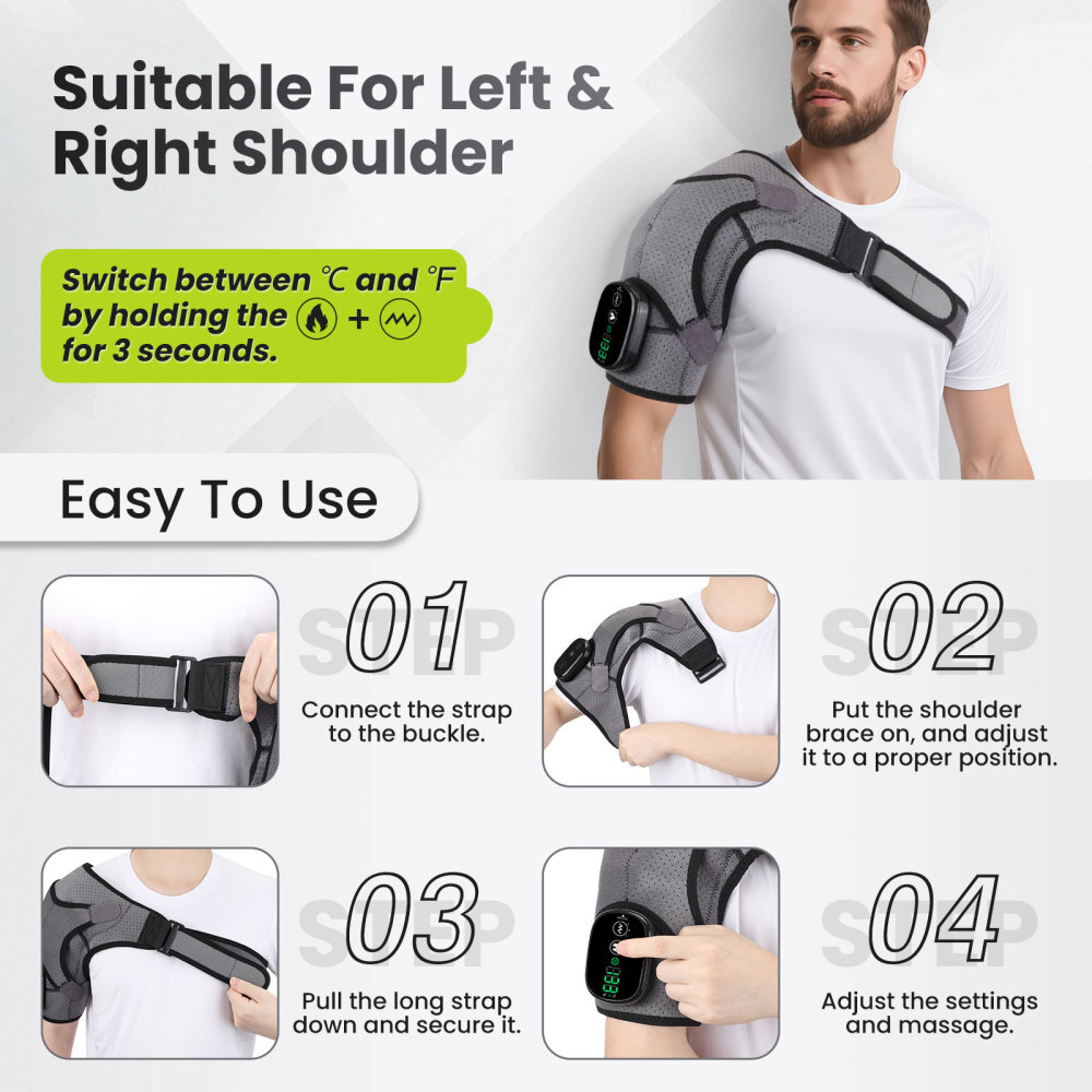 Electric Heated Shoulder Brace Massager Rotator Cuff Support Compression Wrap US