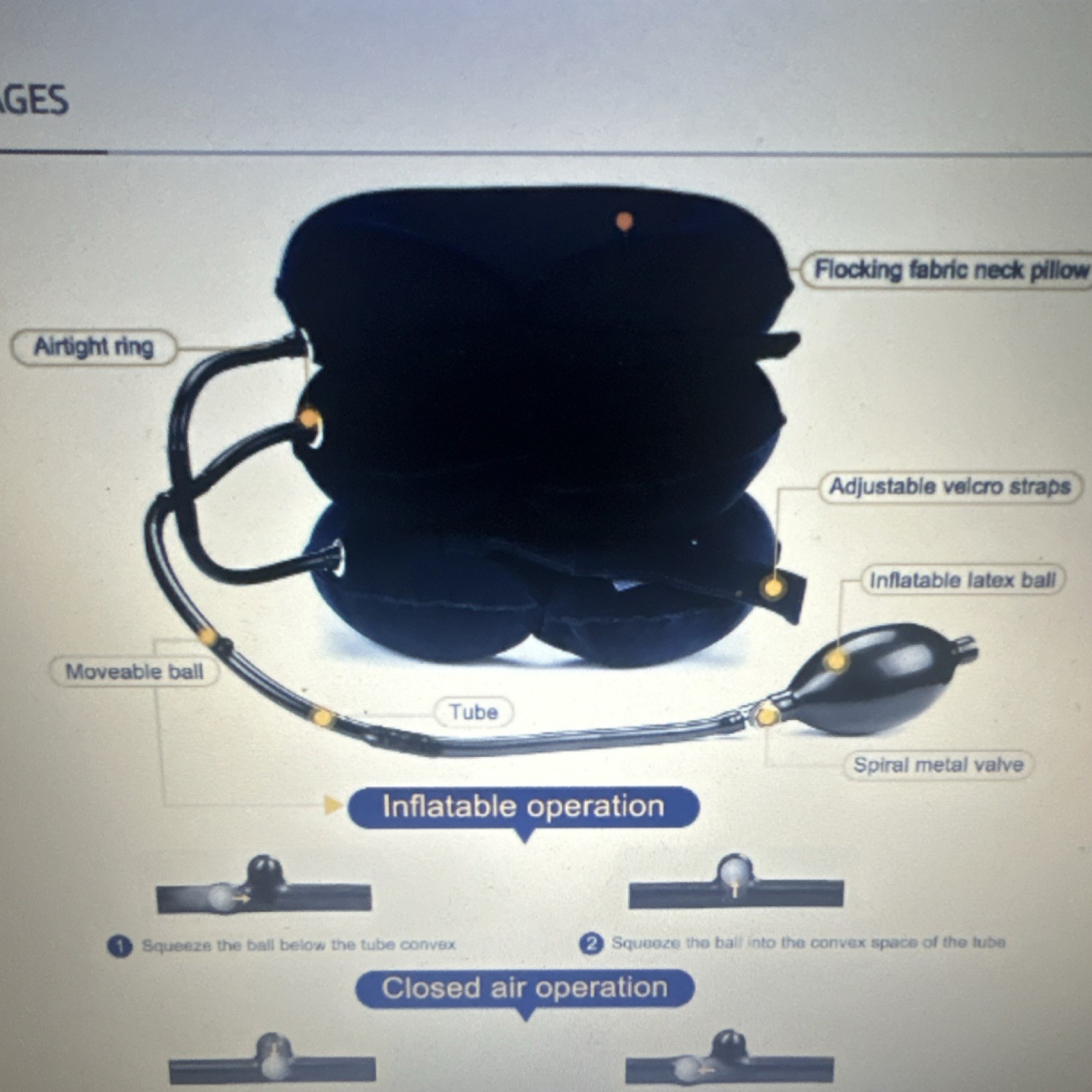 Adjustable Inflatable Cervical Neck Brace Dark Blue Flocking Latex Pain Relief