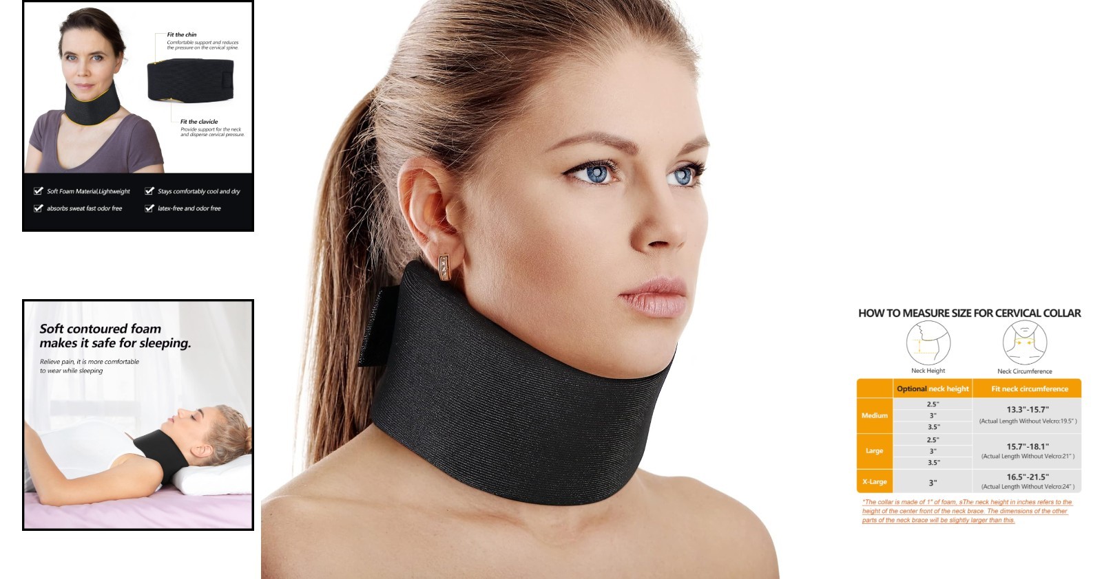 Universal Soft Foam Neck Collar for Sleeping – Adjustable Support for Neck Pain