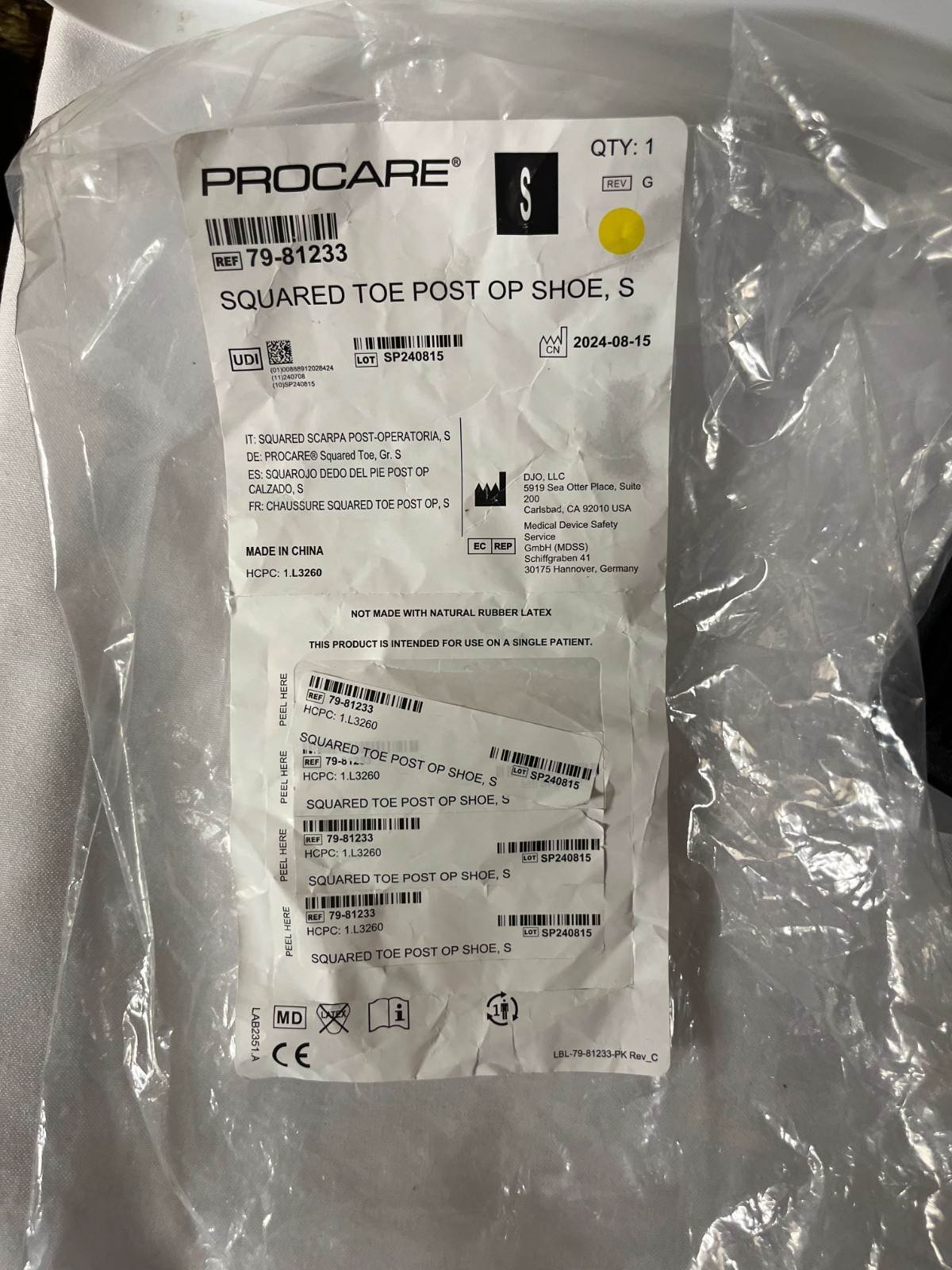 DJO ProCare Squared Toe Post-Op Black SHOE Size: SMALL