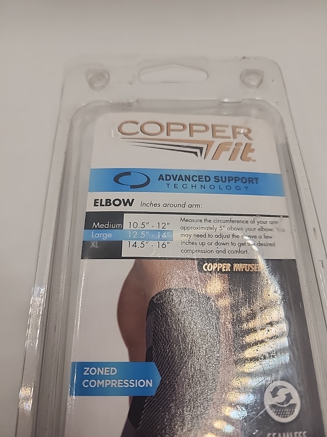 COPPER FIT Tennis Elbow Support Brace Compression Sleeve LG 12.5-14″ Pain Relief
