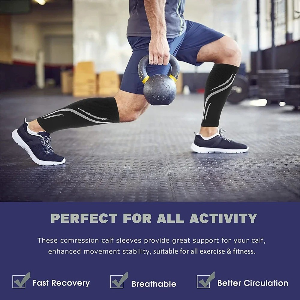 1 Pair Calf Compression Sleeves 20-30 mmHg Footless Socks for Men Women