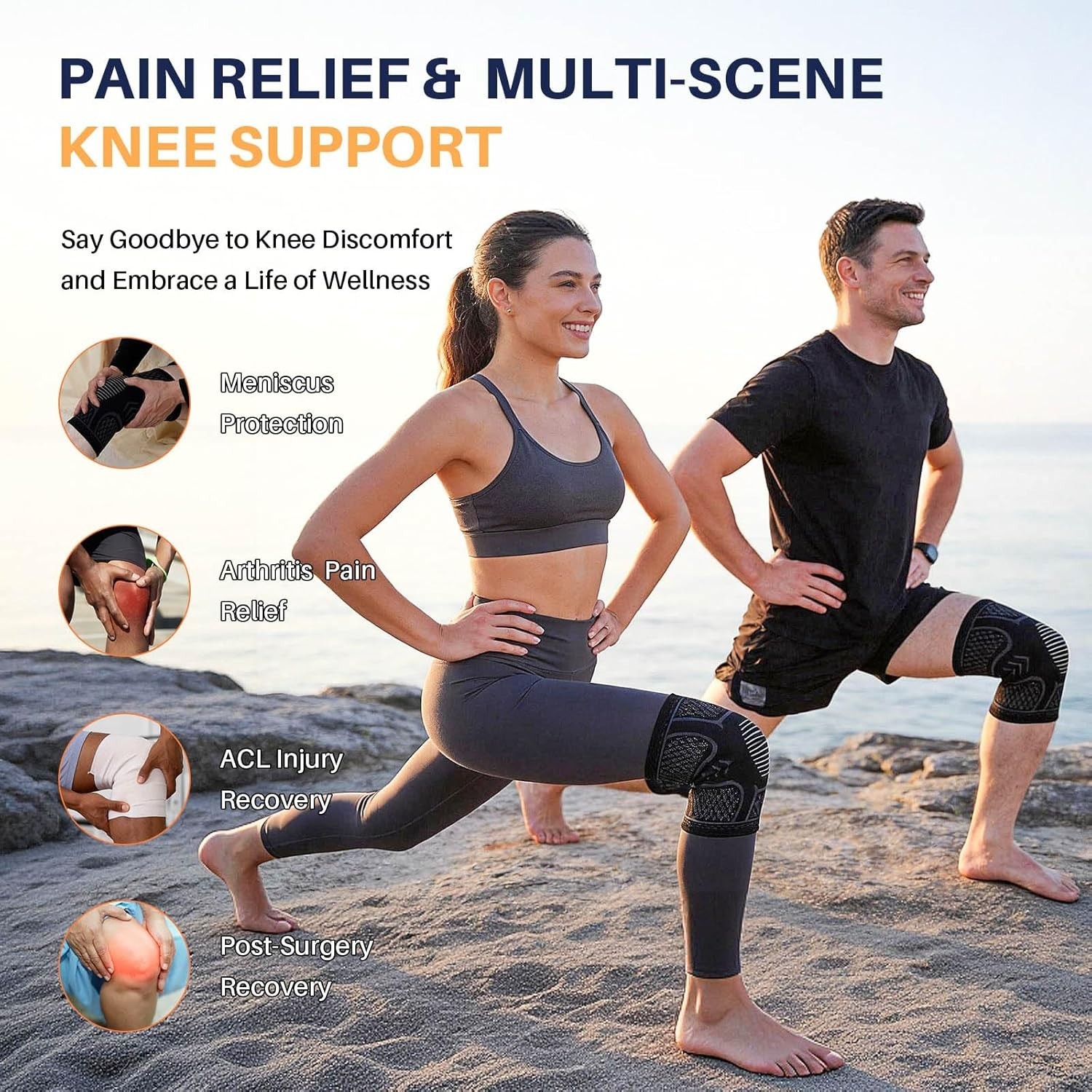 2 Pack Knee Support Sleeve Arthritis Pain Relief, Compression Knee Brace, Black
