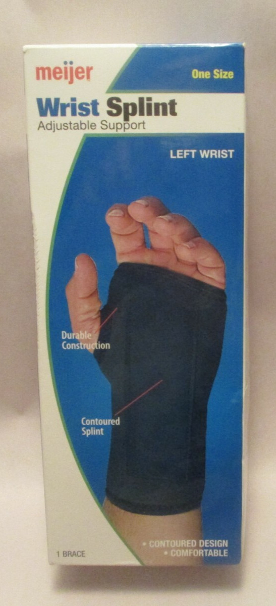 New in Box Meijer Adult Wrist Splint, Left Wrist, Black Brace, One Size Fits All