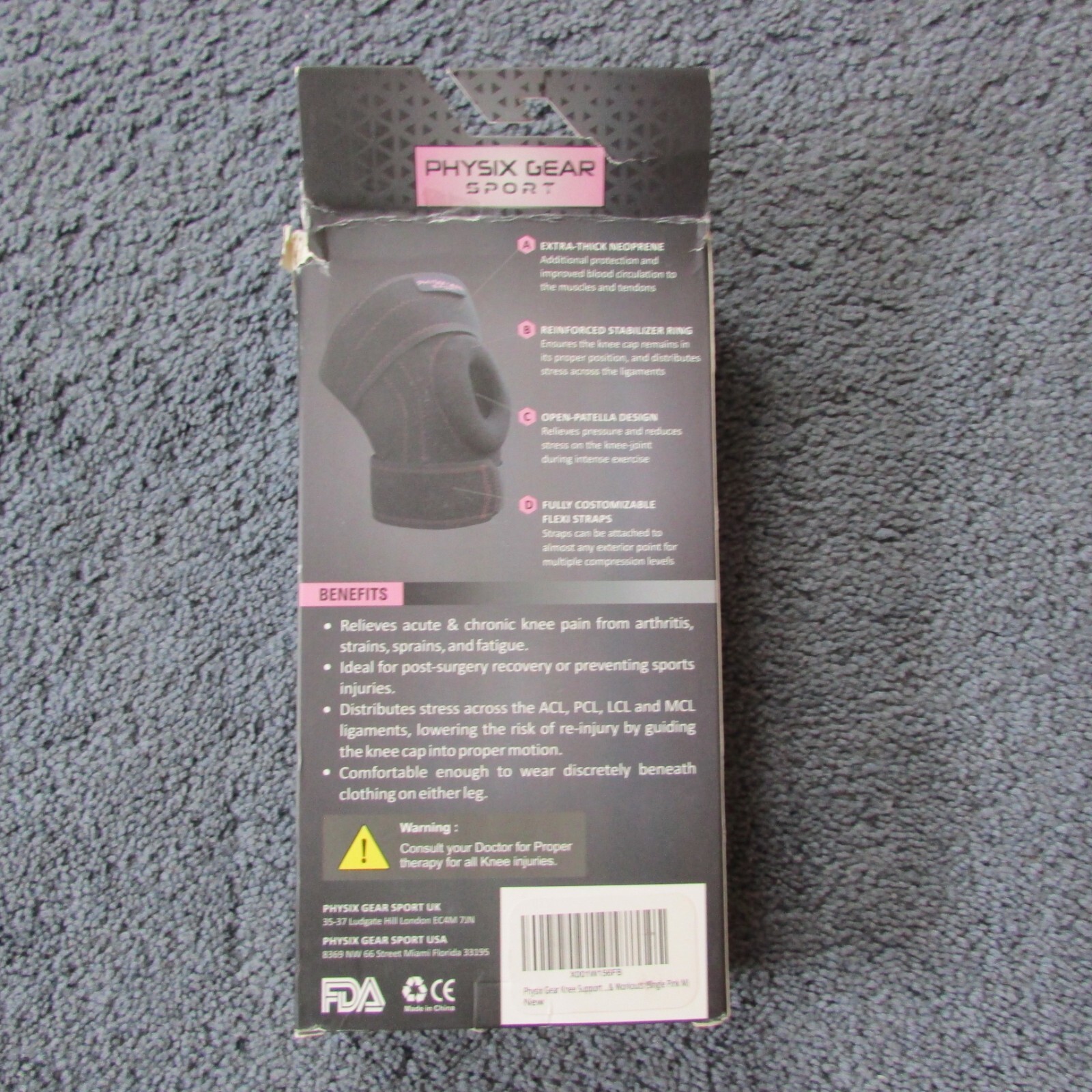 NEW Physix Gear Sport Medium Knee Brace Compression Sleeve Open Patella Non Slip