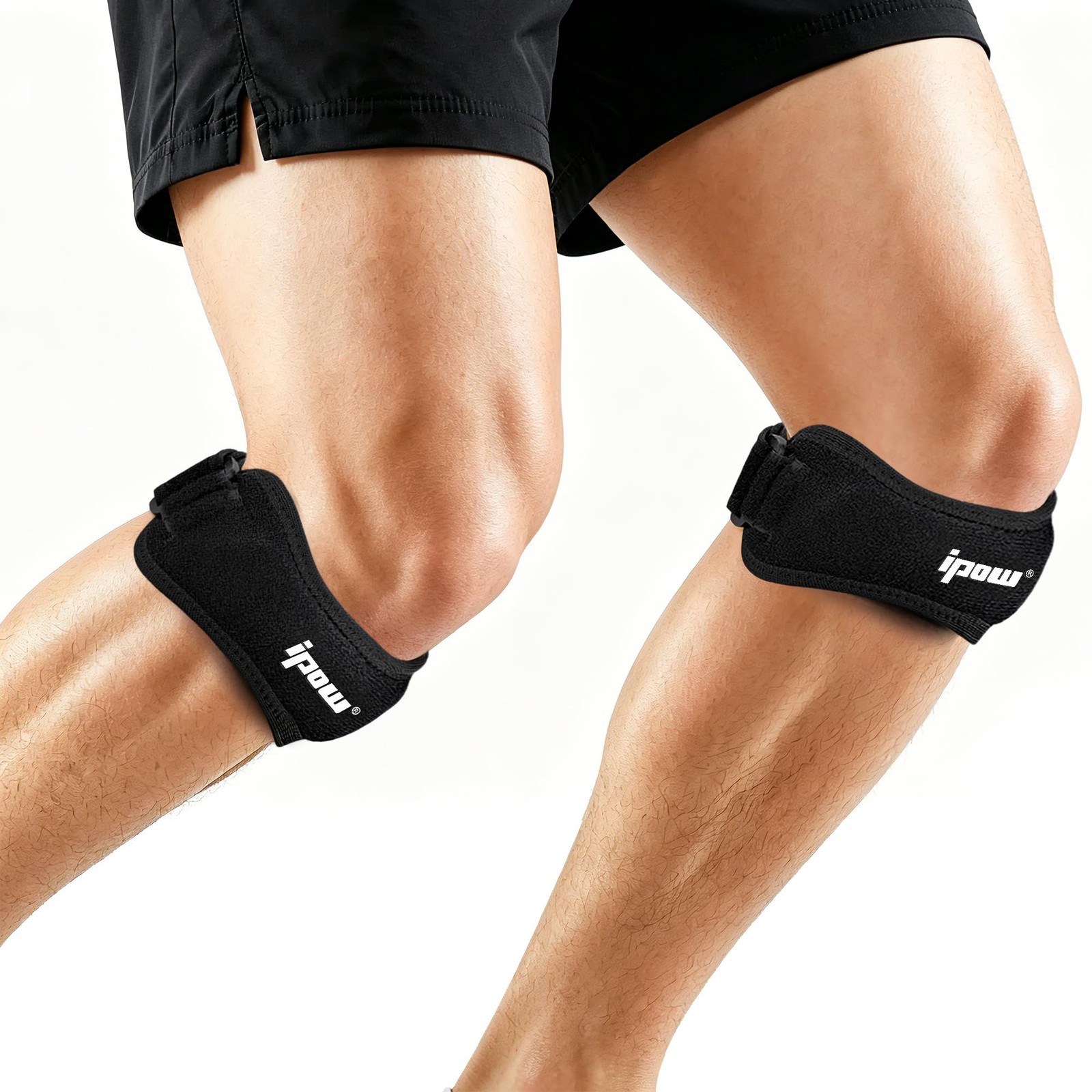 IPOW Patella Tendon Knee Strap 2 Pack Pain Relief & Large, Black