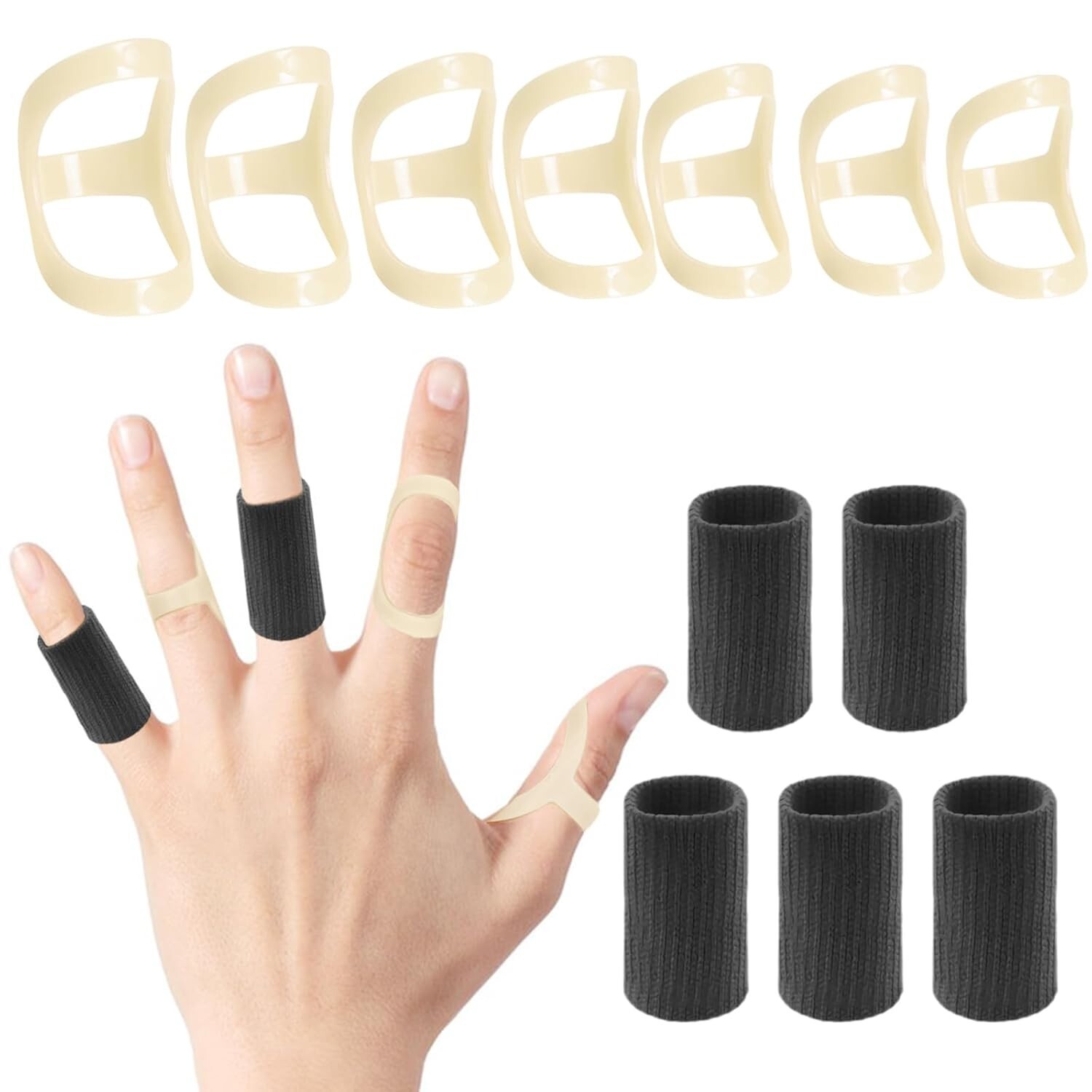 7Pcs Oval Splint Trigger Finger & 5 Finger Sleeves Mallet Arthritis Size 4-10