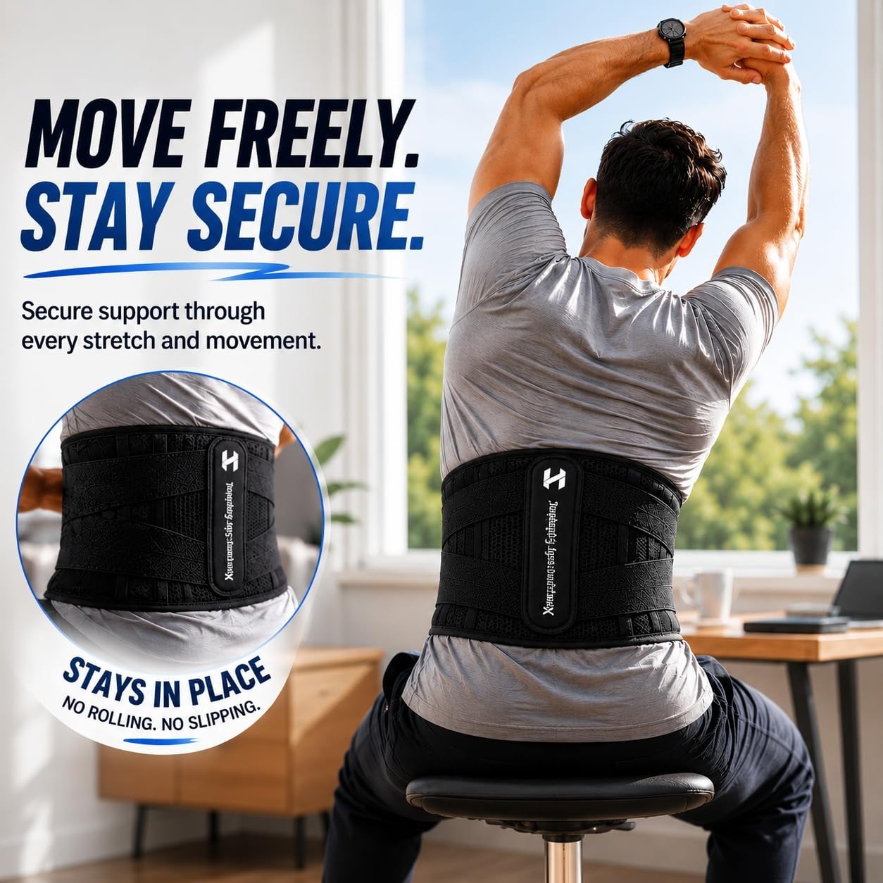 XL Adjuststable Back Brace Men Women Lumbar Support Belt 7 Flexible Support Bars