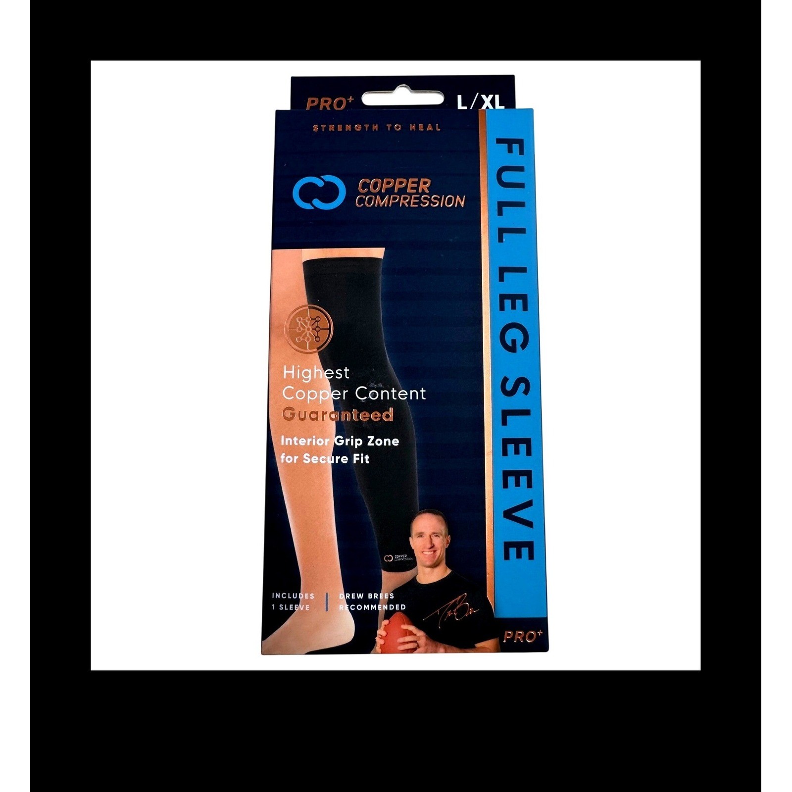 Copper Compression Pro+ Full Leg Sleeve L/XL Black CCFLWMBS4 Drew Brees Unisex