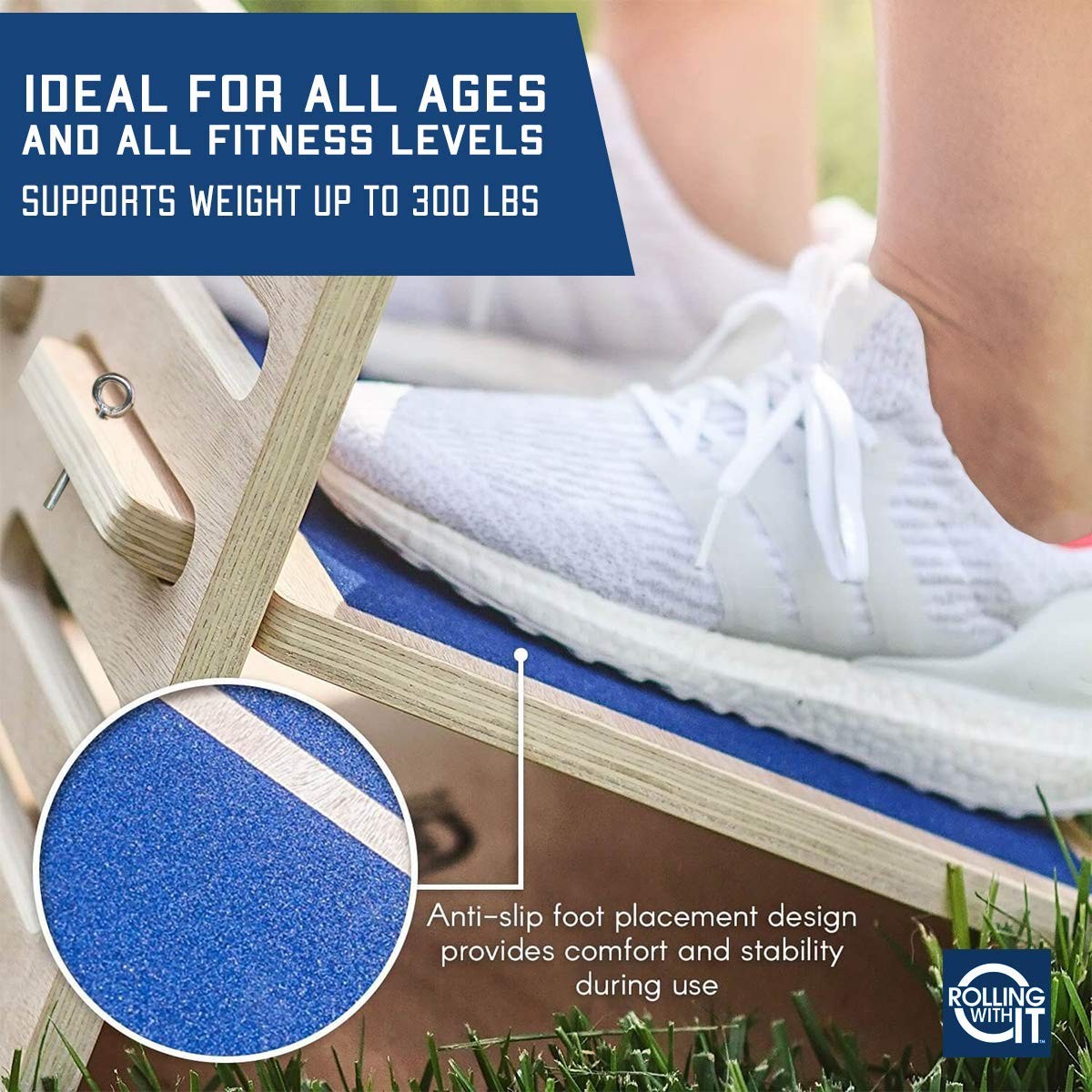 Professional Slant Board for Calf Medium to Large, Natural and Blue