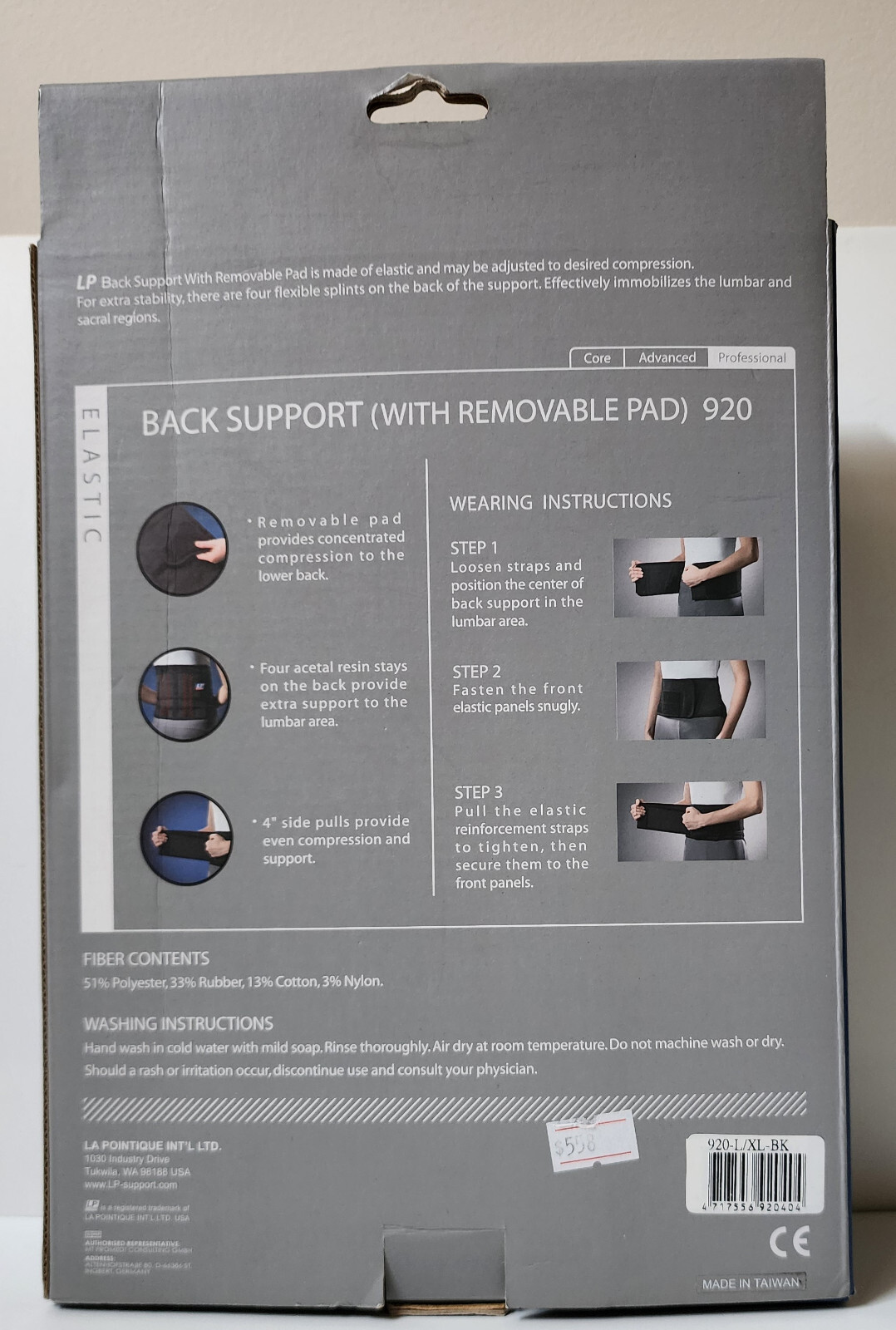 Back Support (With Removable Pad 920) L/XL 98% New