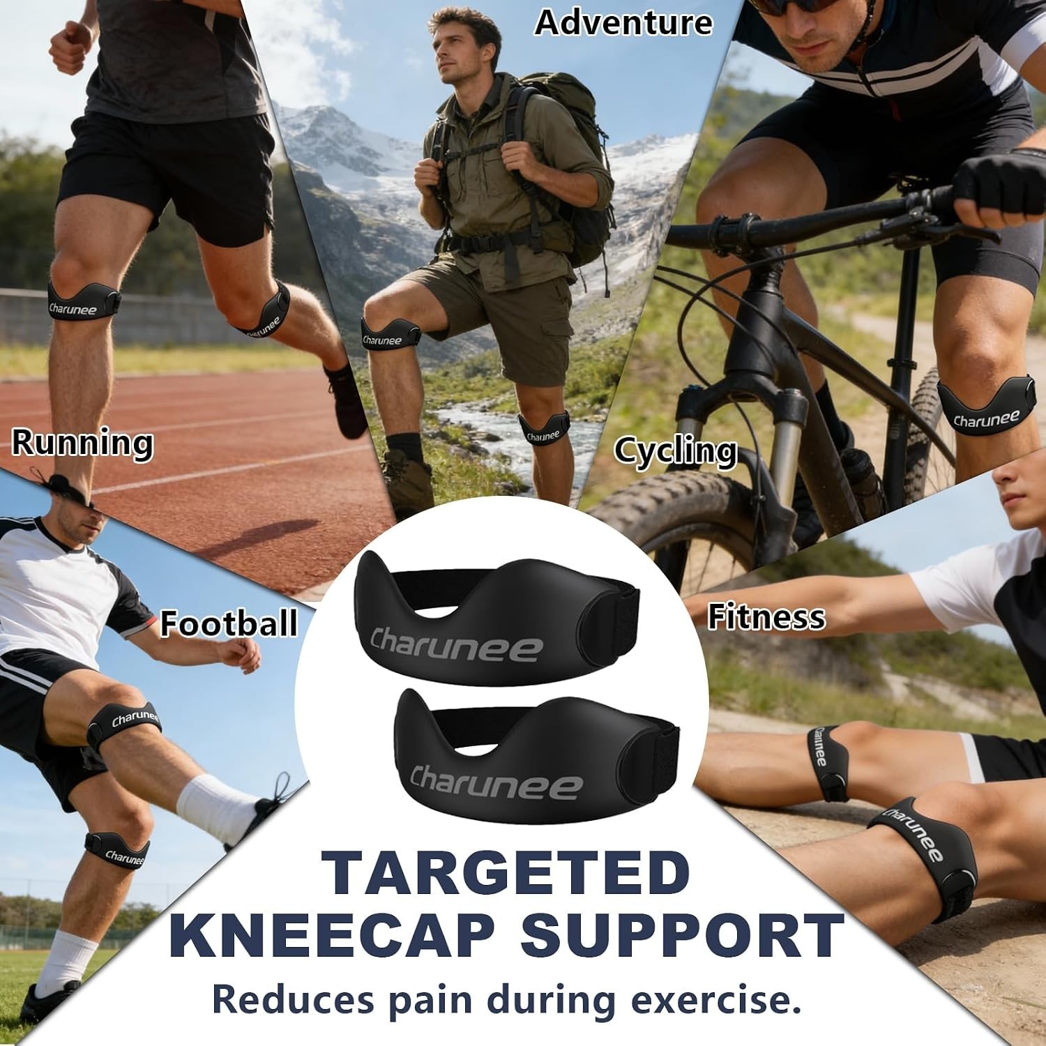 Charunee 2 Pack Patellar Tendon Support Strap Knee Brace for Women & Men,Silicon