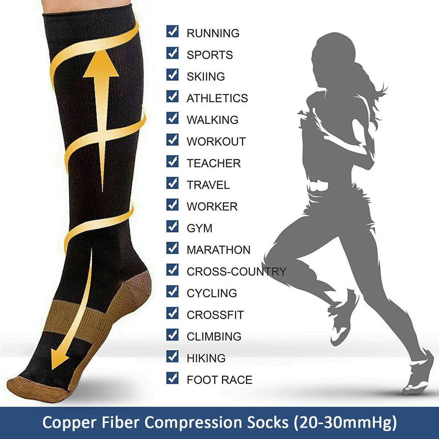 6 Pairs Copper Socks Compression 20-30mmHg Graduated Support Mens Womens S-XXL