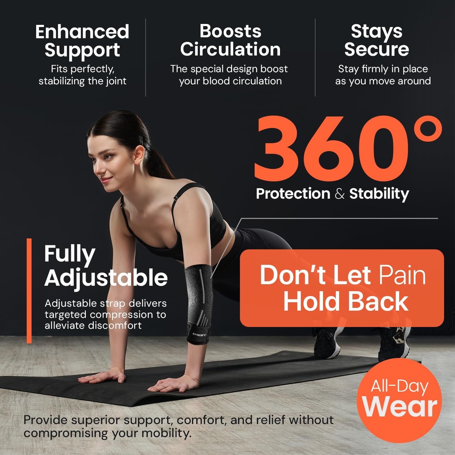 BRACIFY Elbow Brace Compression Sleeve Tennis Elbow Gray Large
