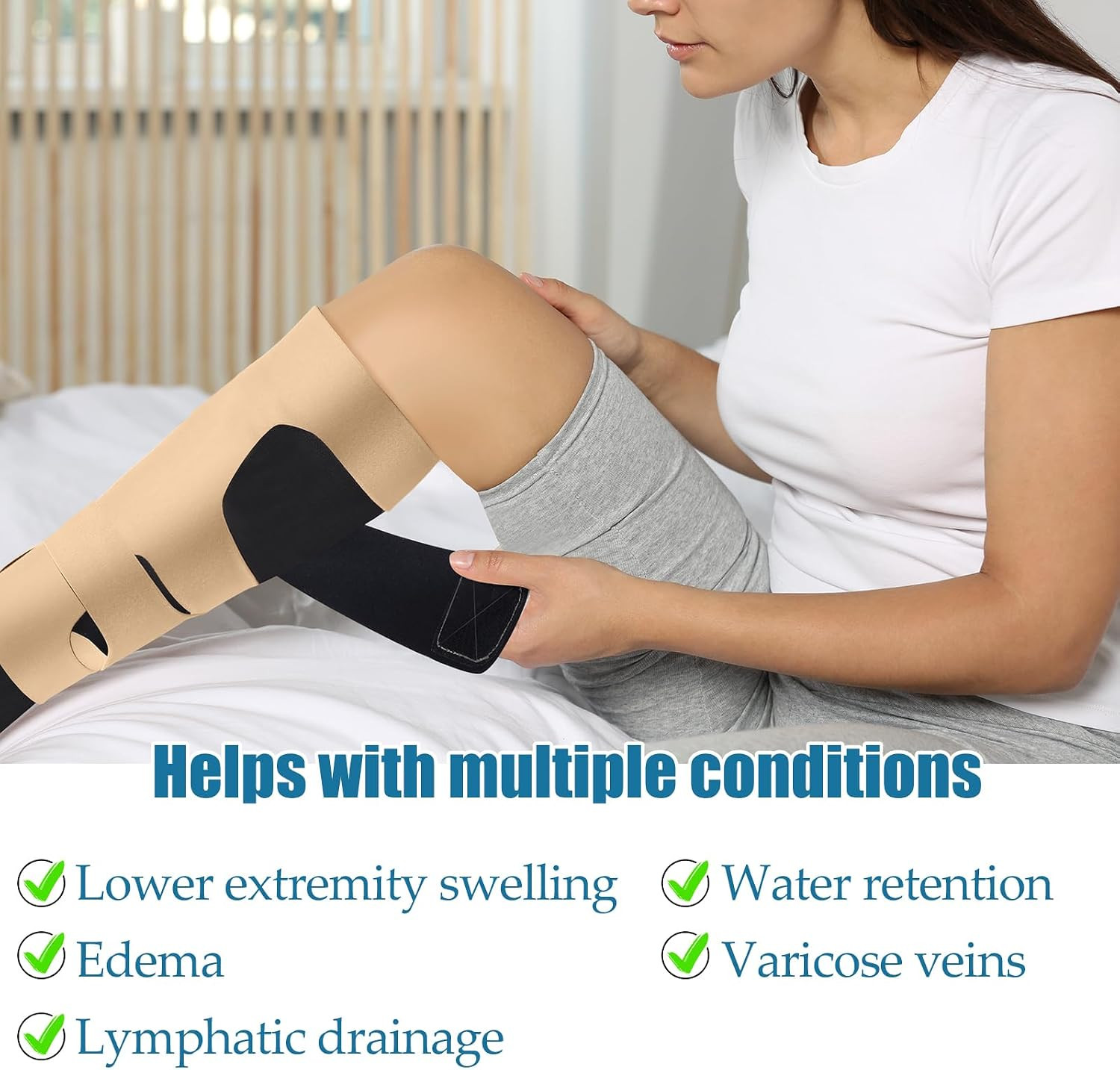 3 Pair Lymphedema Compression Leg Wrap with Calf Compression Sock 20-30 Mmhg Lym