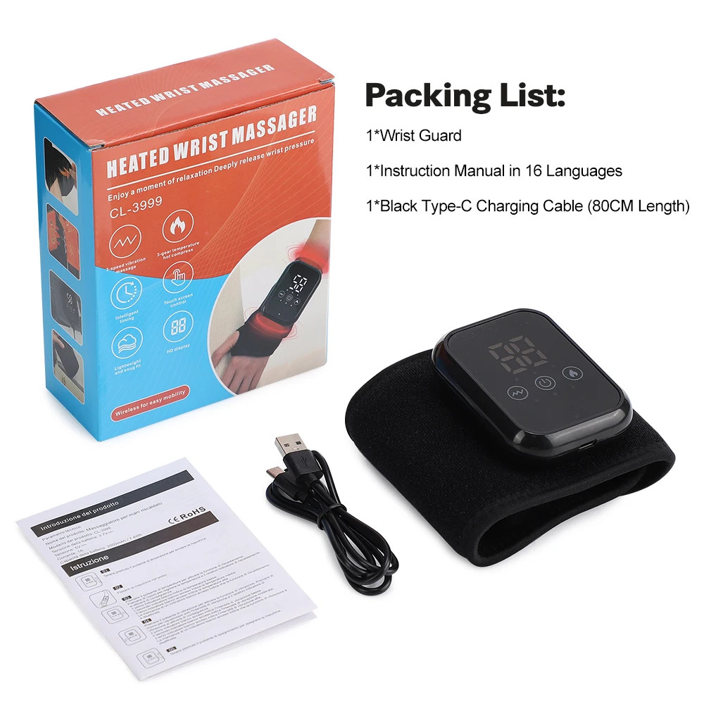 Electric Wrist Brace Adjustable Hot Compress Vibration Massage Wrist Tendonitis