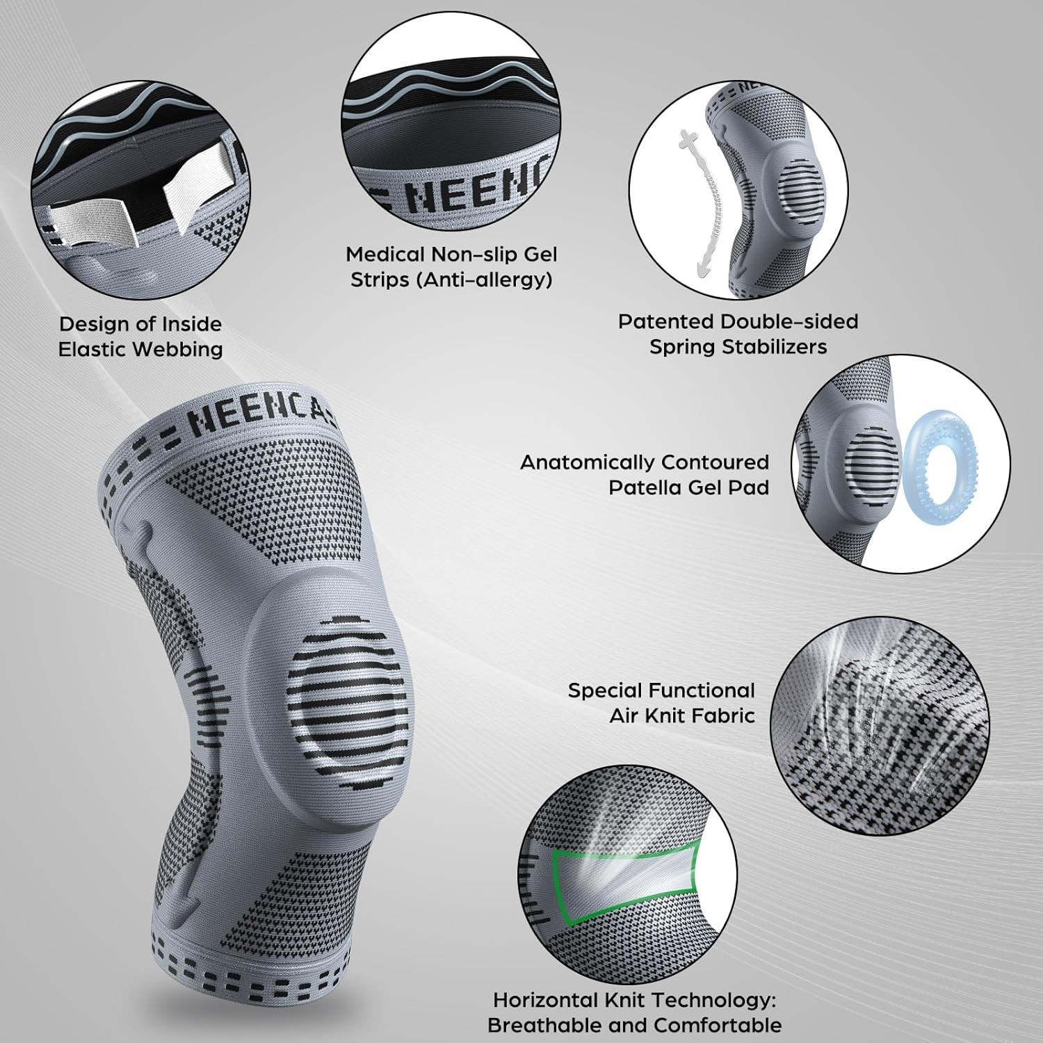 Elite Compression Knee Brace with Patella Gel Pad & Stabilizers for Pain Relief